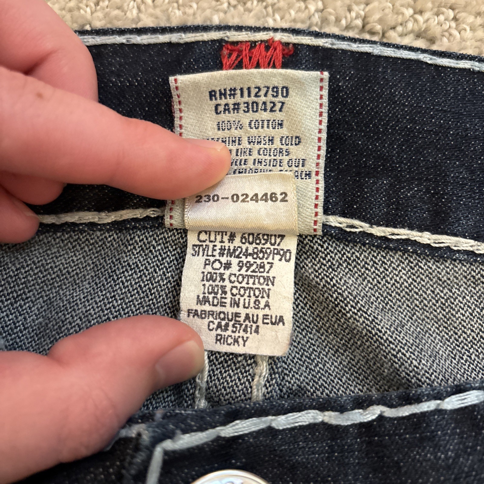 True Religion Ricky Super T Jeans Men’s Size 42/36 Made in USA Thick Stitch Red