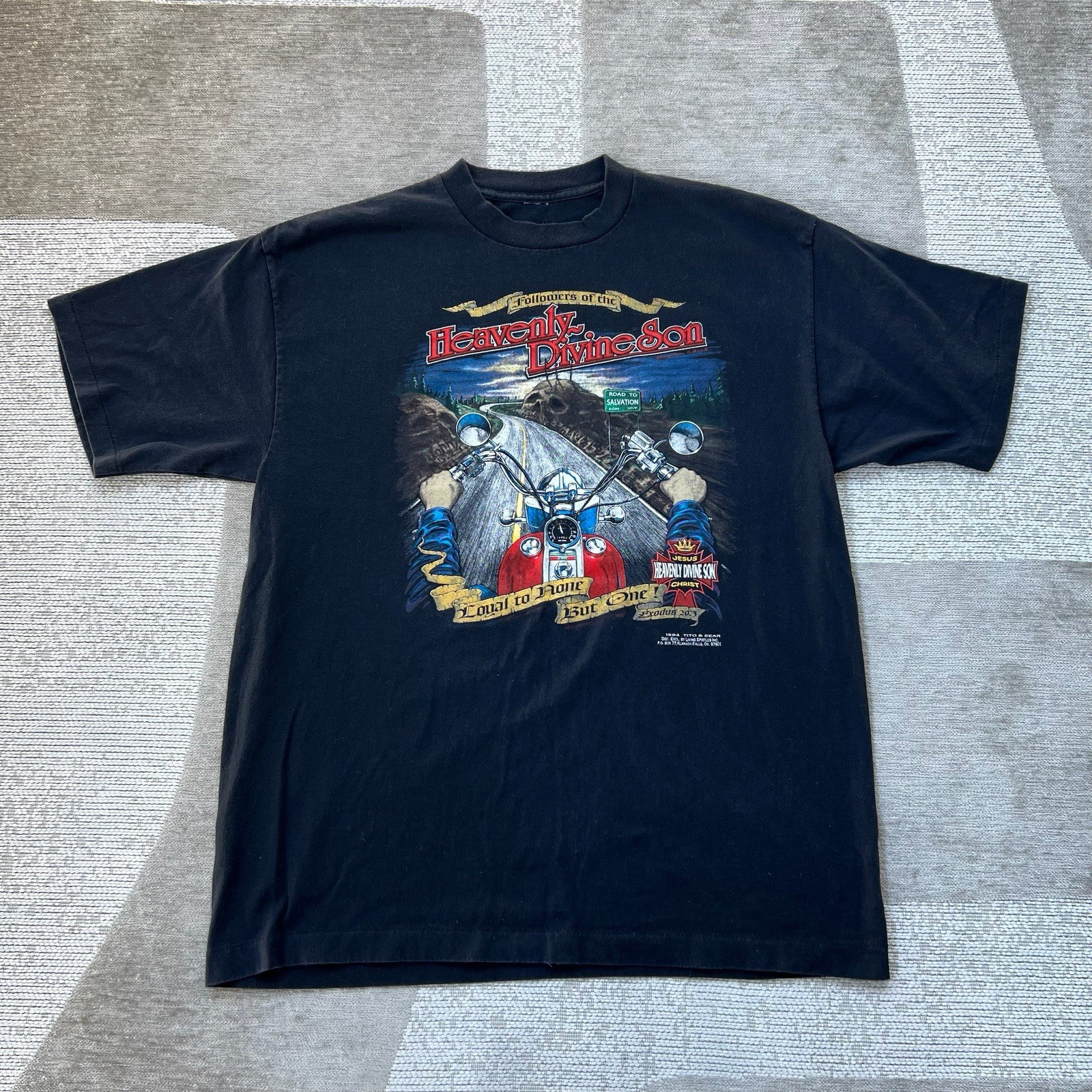 Vintage 90s Religious T-Shirt Heavenly Divine Son Jesus Christ Biker Motorcycle