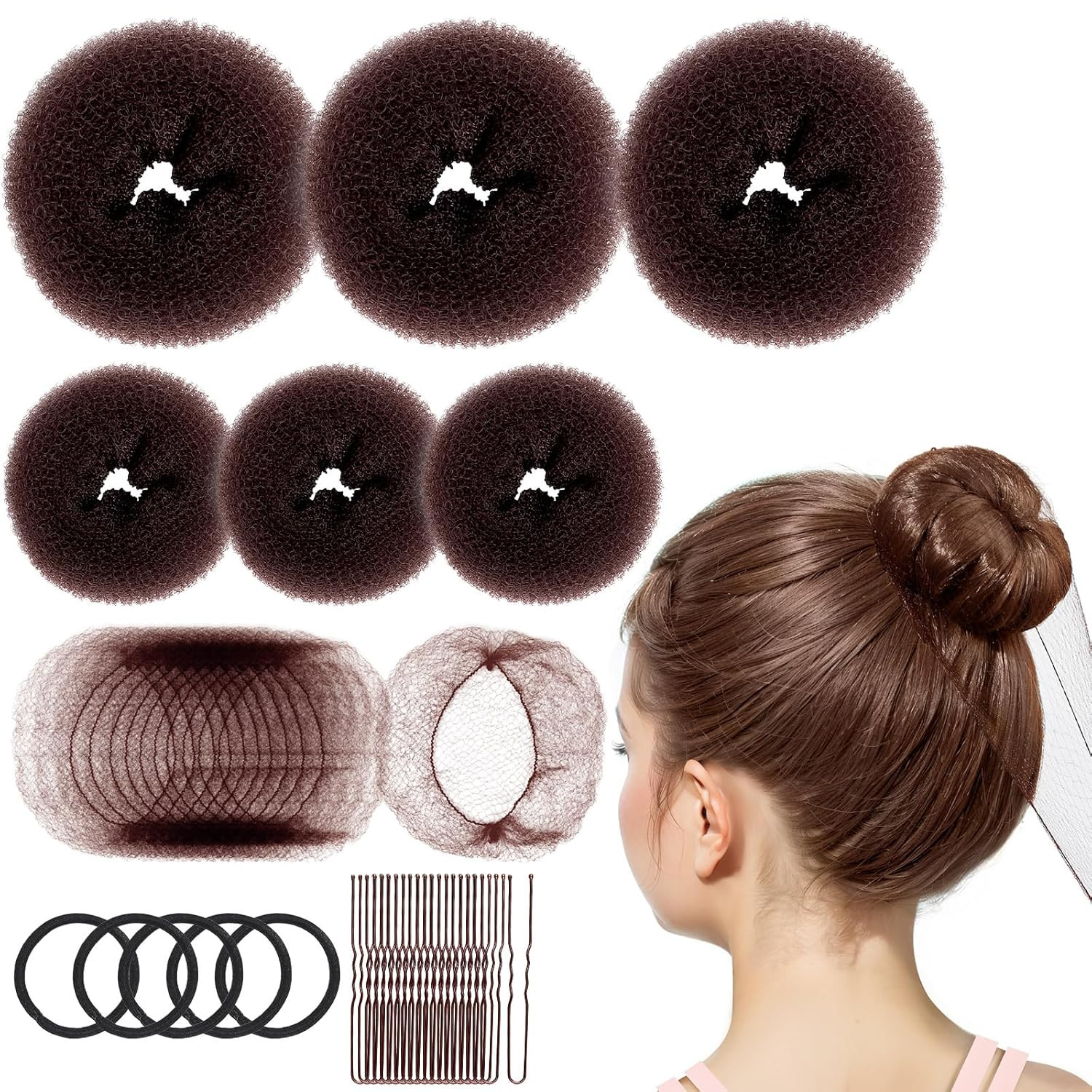 6-Piece Kids Hair Bun Maker Kit with Nets, Pins & Elastics for Ballet & Updos