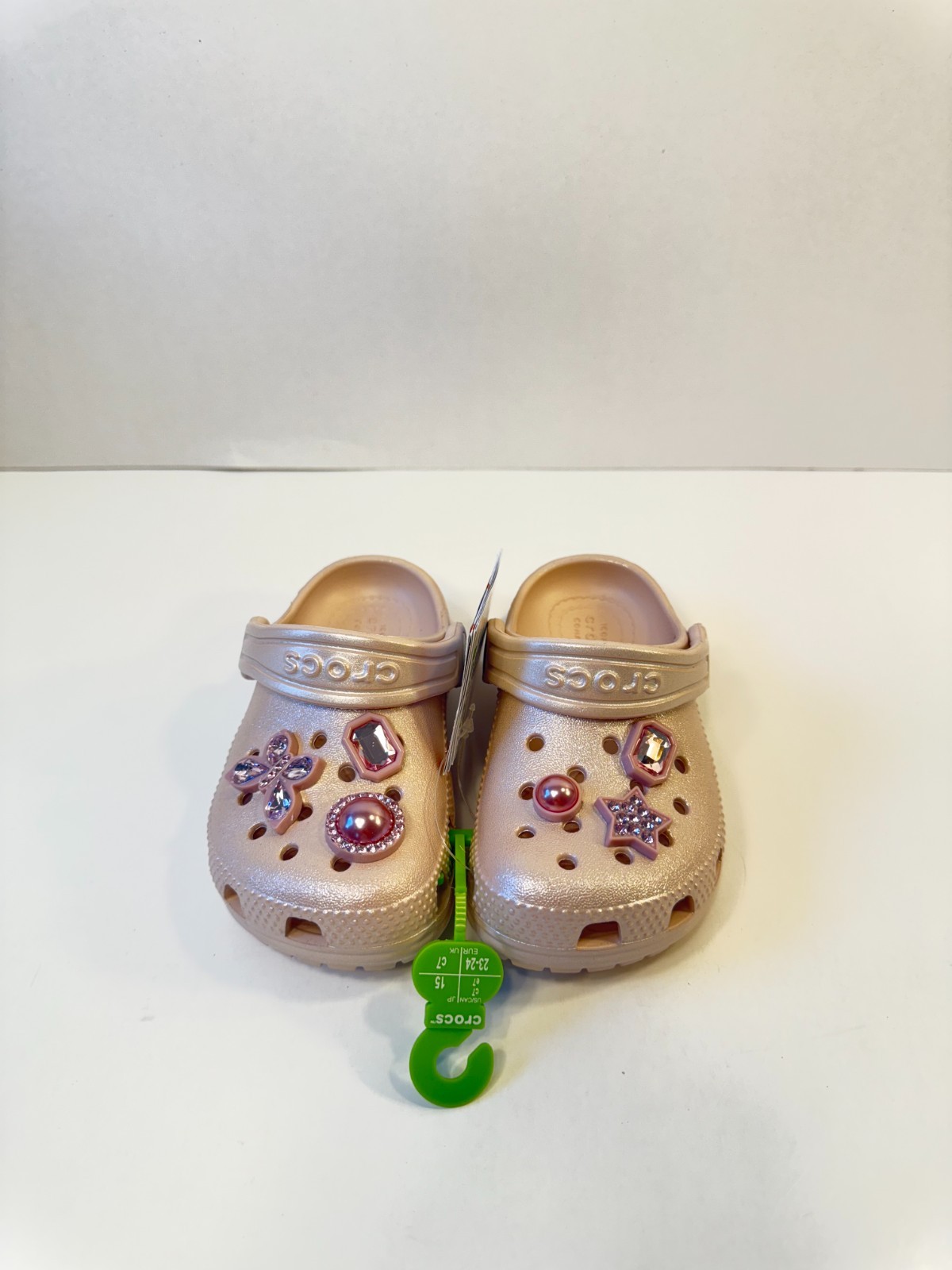 9.1 Crocs Toddlers Girls Shimmer Gemstone Classic Clogs Pink Quartz-US 7