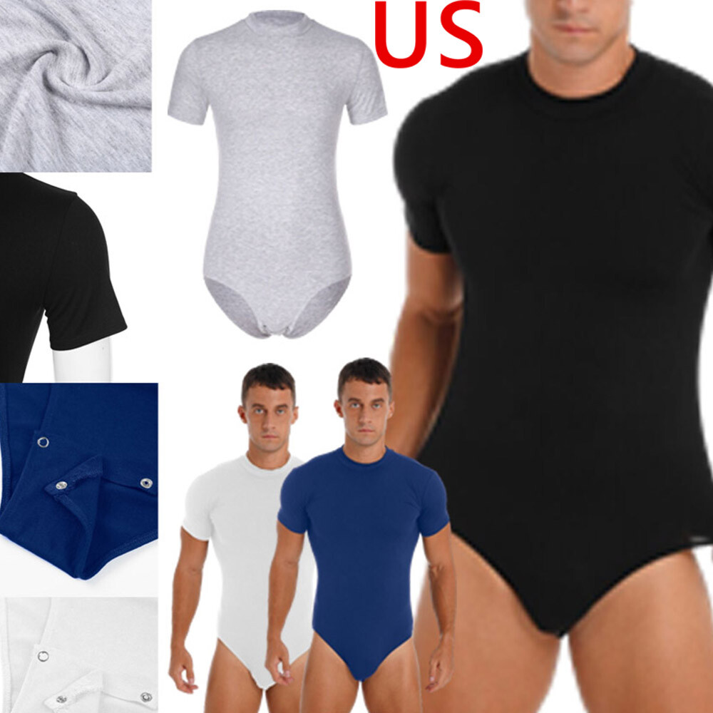 US Men’s Short Sleeve Press Button Crotch Shirt Bodysuit Undershirts Leotard Top