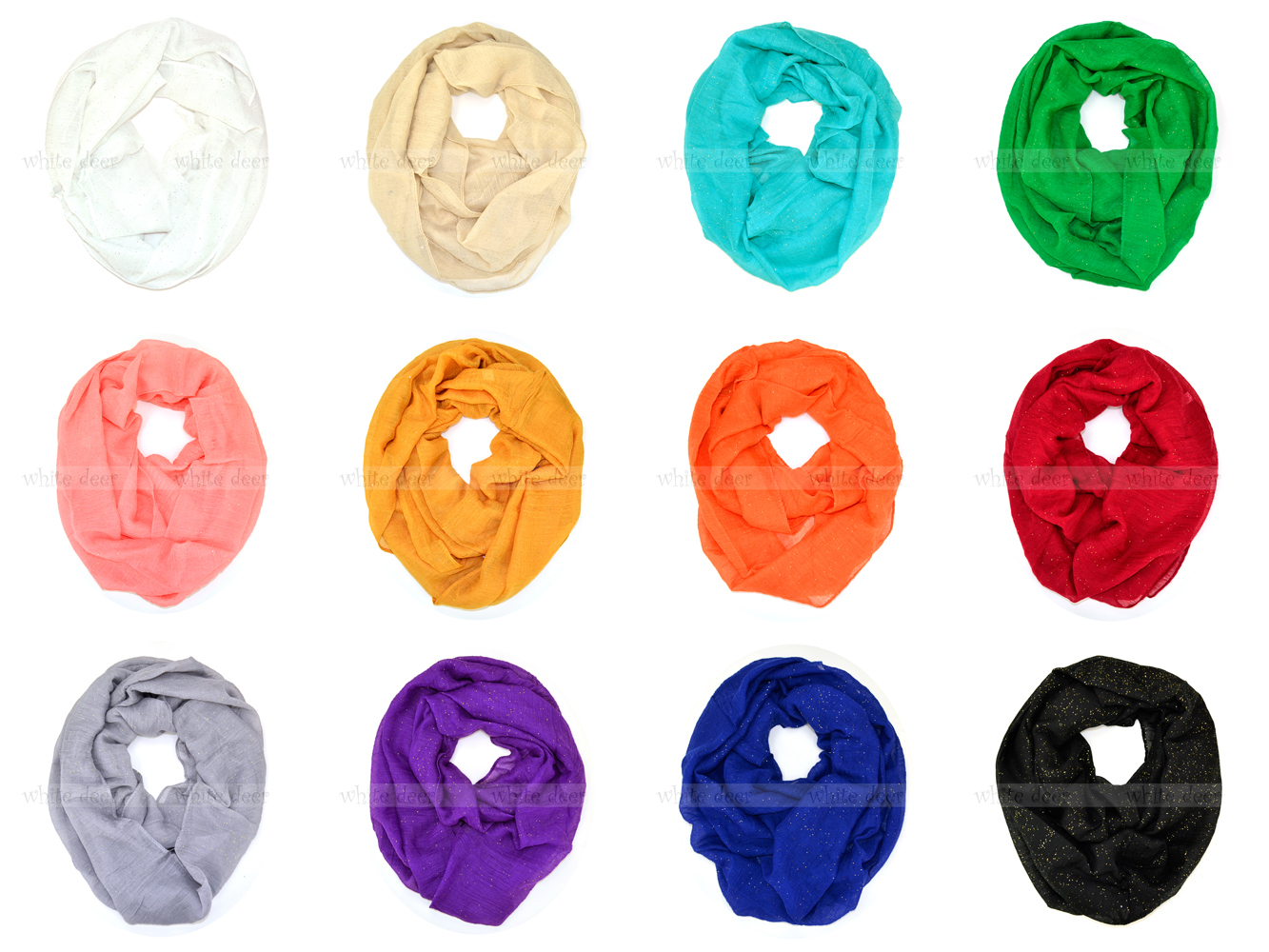 Solid Color Light Weight Thin Infinity Scarf Gold Glitter Circle Loop Fashion