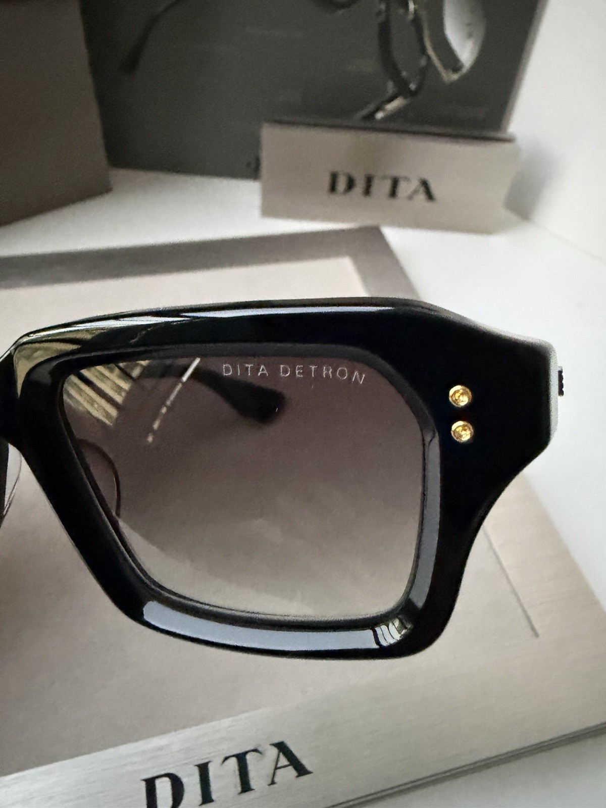 DITA DETRON DTS 459-A-01 Shiny Black Yellow Gold Grey Gradient Lens Sunglasses
