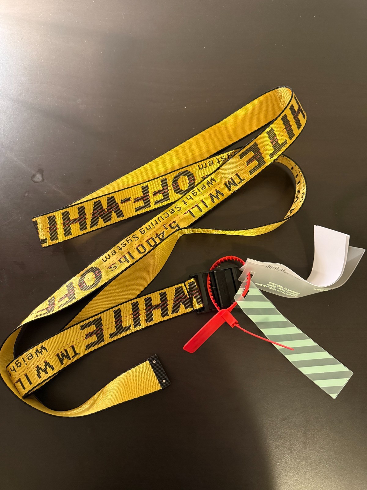 OFF-WHITE Men Yellow Industrial Logo Buckle Woven Belt One Size ✅