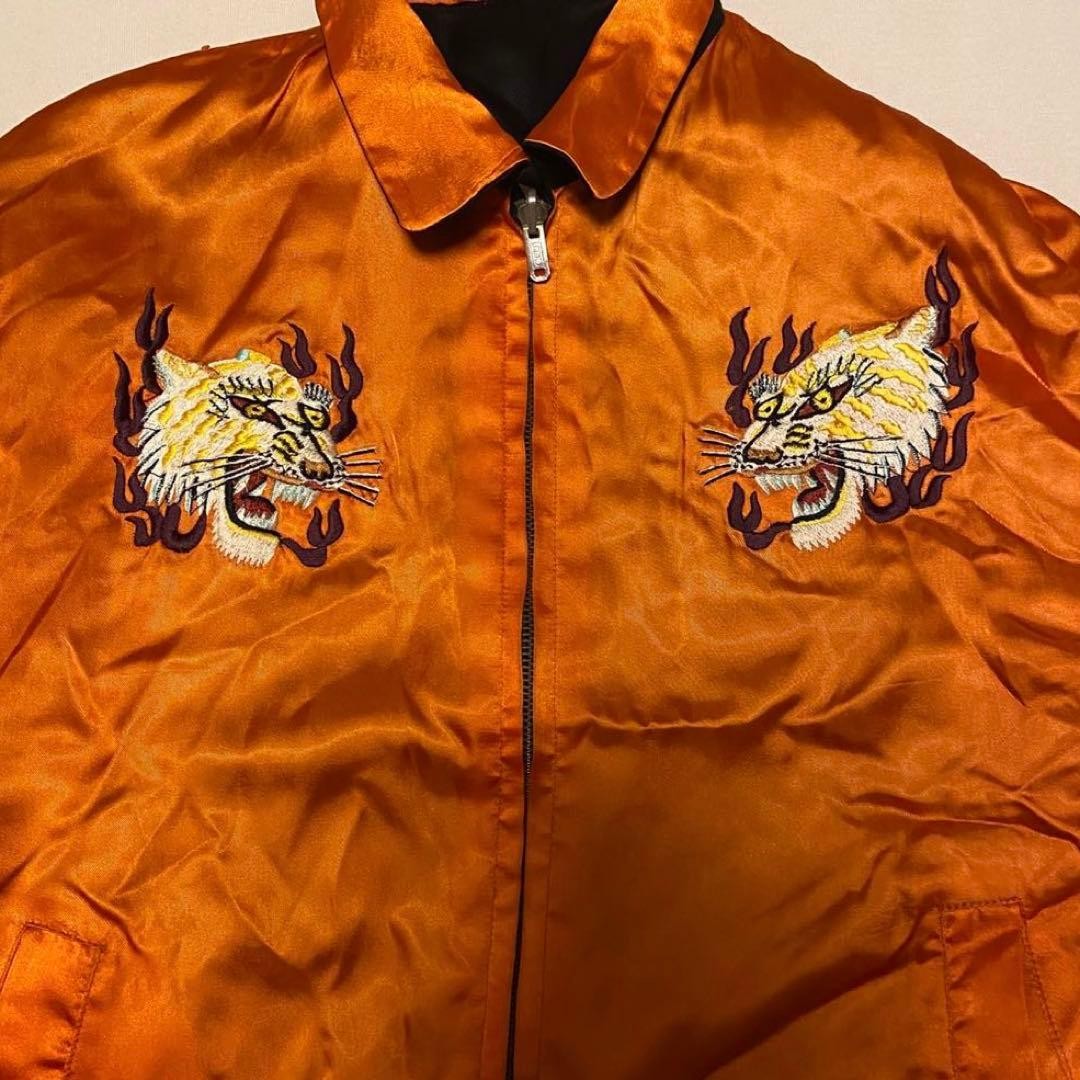 80s Cream Soda Pink Dragon Reversible Sukajan Souvenir Jacket Black Orange