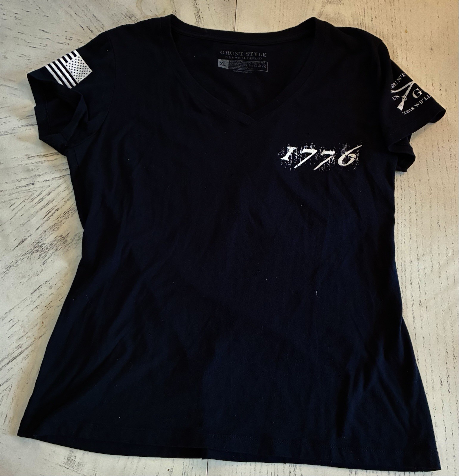 Grunt Style Black Women’s “1776” T-Shirt With Partial US Flag On The Back
