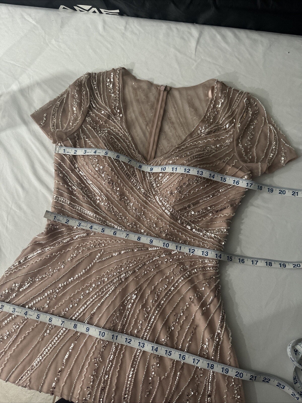 NEW $379 Xscape [ 6 ] V Neck Beaded Chiffon A Line Gown In Blush Pink #J501
