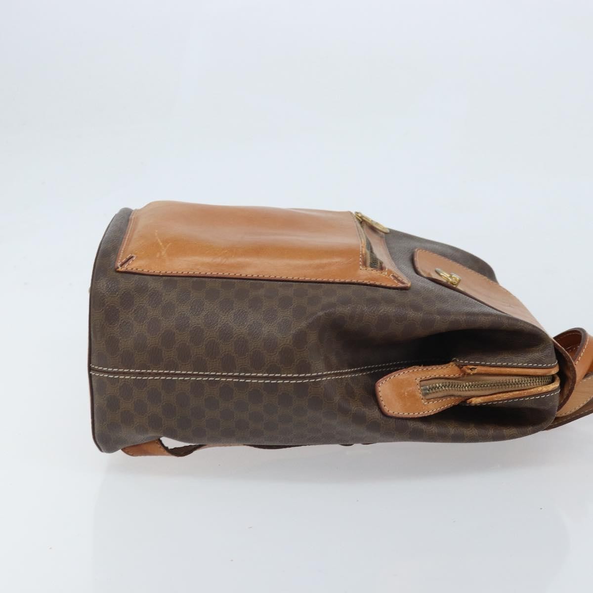 CELINE Macadam Canvas Backpack PVC Leather Brown Gold Auth 169840