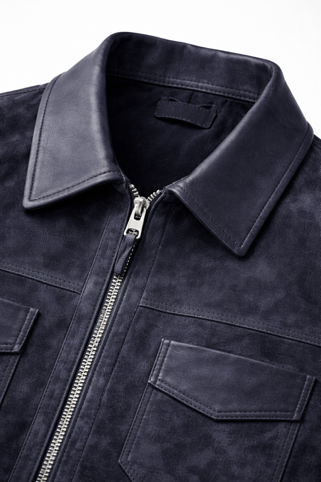 Men’s Blue Suede Leather Racer Jacket – Premium Nubuck – Motorcycle Style Coat