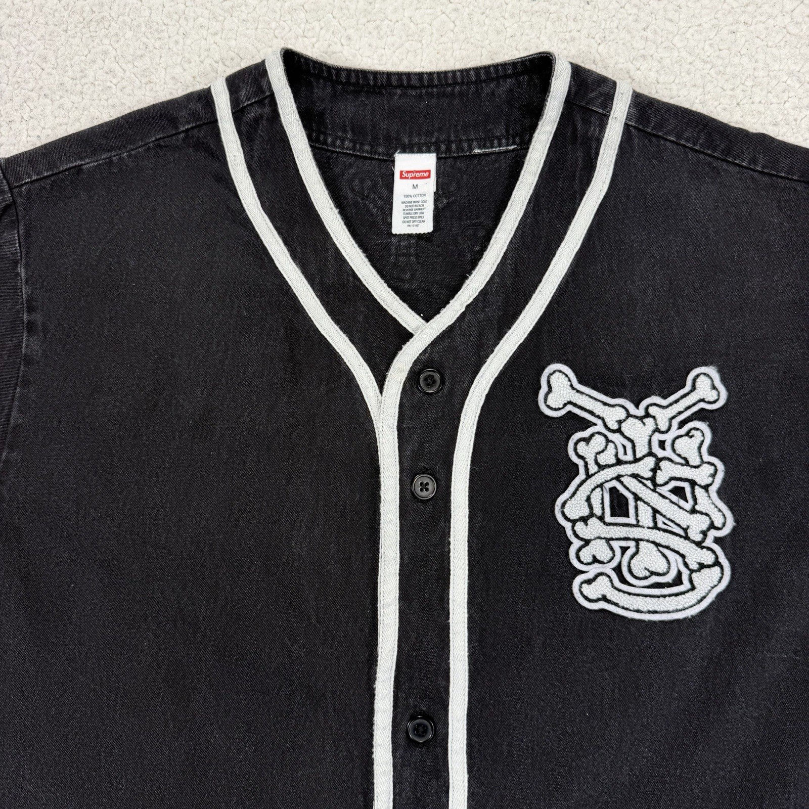 Supreme Patches Denim Baseball Jersey Black Men’s M Streetwear Hypebeast NY