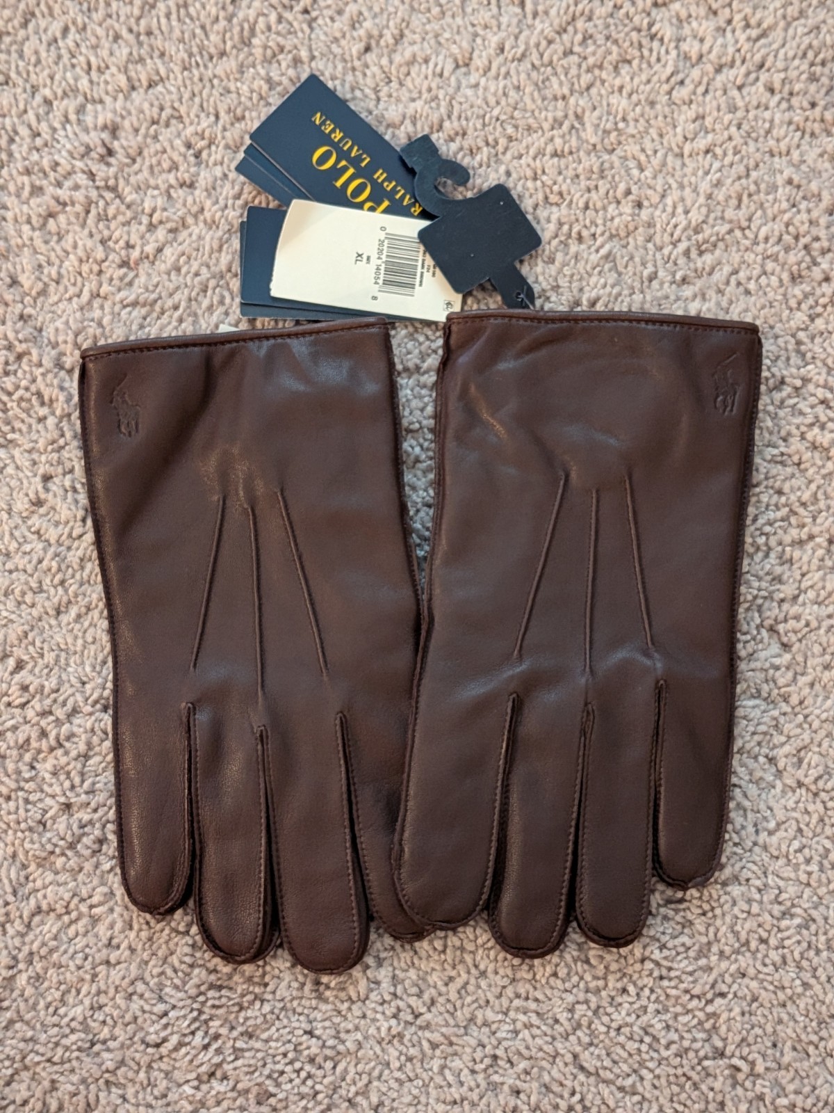 NWT Polo Ralph Lauren Touchscreen Brown Leather Gloves Mens XL Sheepskin Nappa