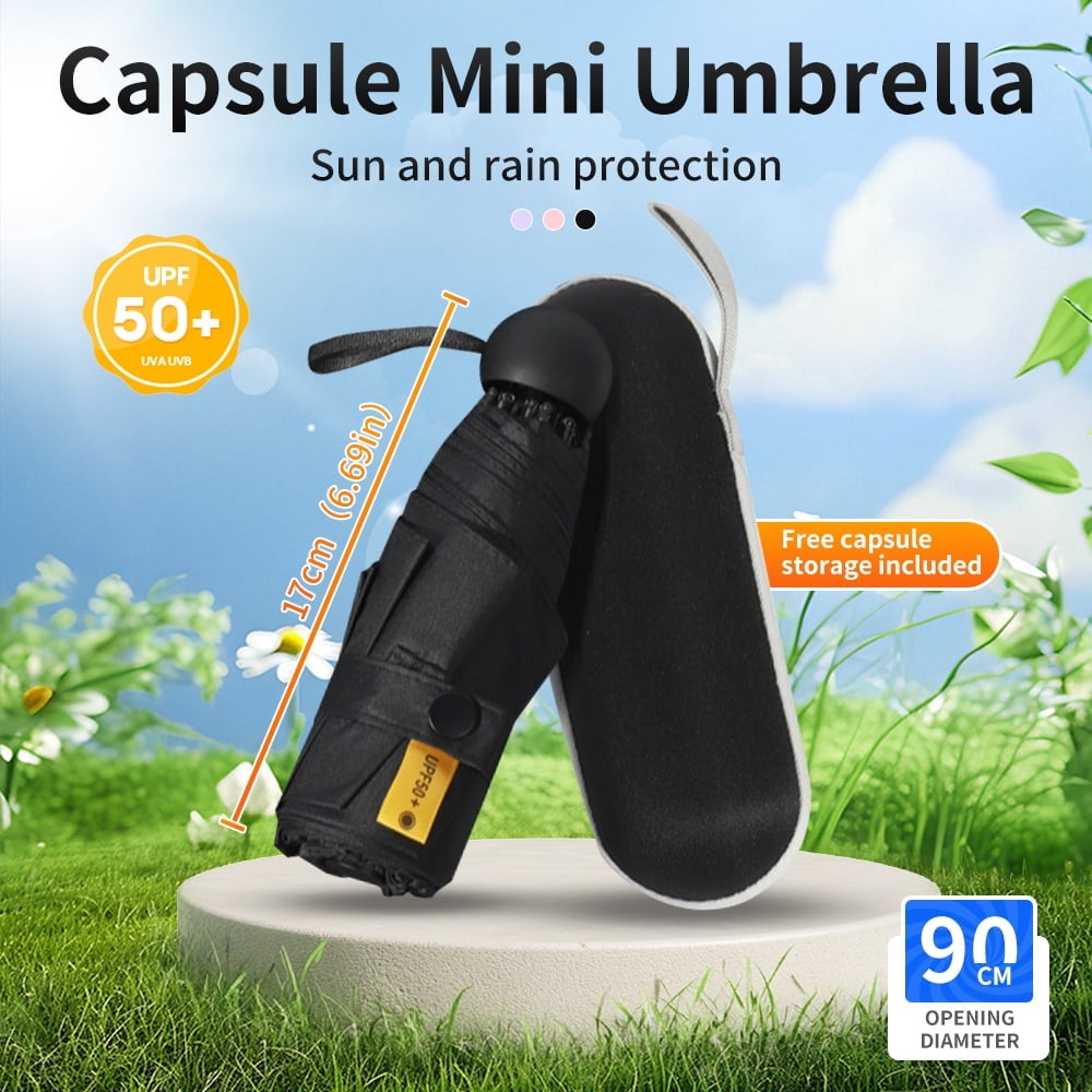 Mini Travel Umbrella UV Protection UPF 50+ Compact Pocket Sun Rain,6.7in,w/Case