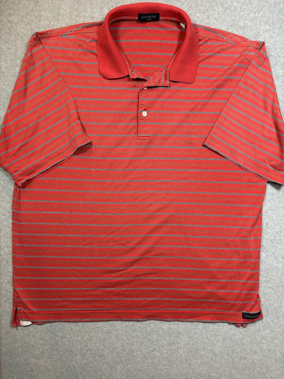 Peter Millar Golf Polo – Red With White And Black Stripes – Size Large