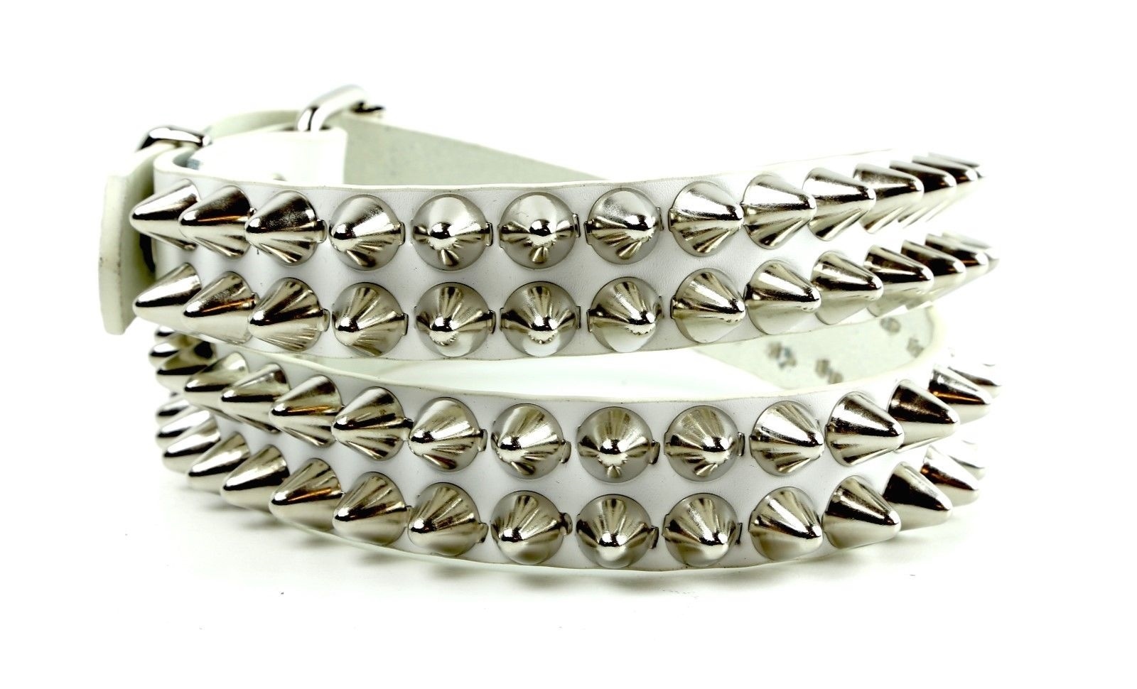 Double Row UK77 Tall Cone Studded Vegan White Belt By Funk Plus USA Punk Rock