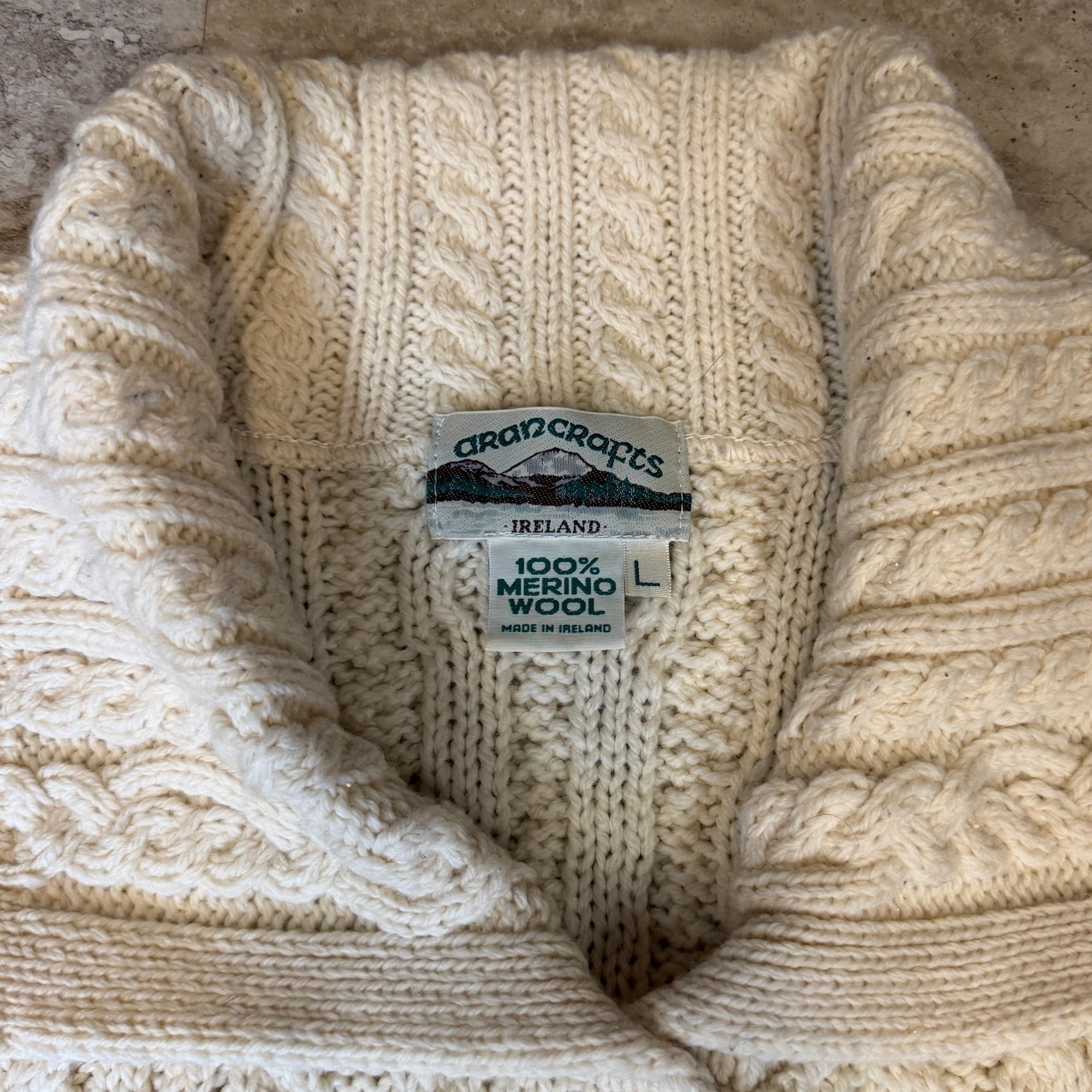 Aran Crafts Ireland Merino Wool Cable Knit Cardigan Cream women’s Large