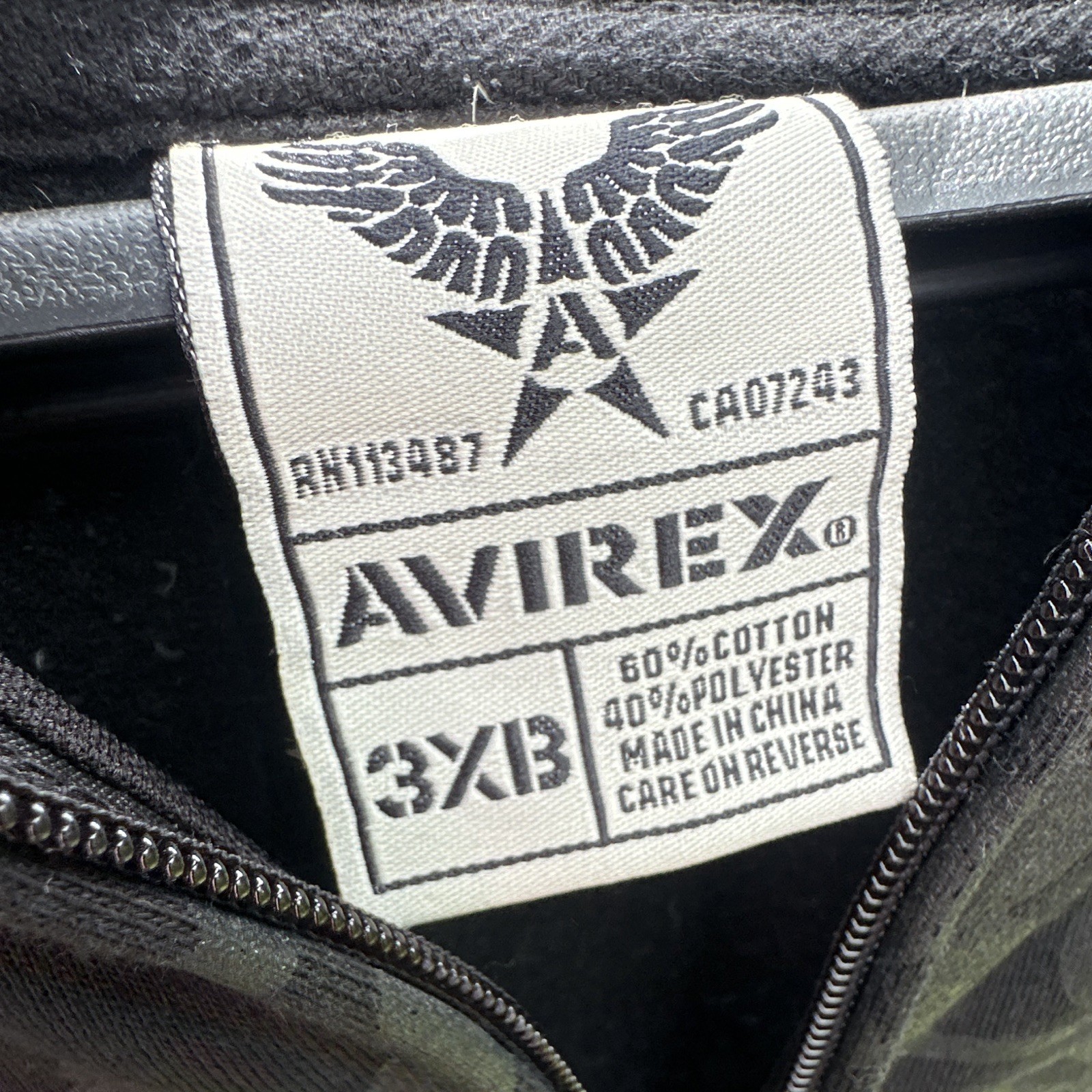 Avirex Men’s Black Full Zip Hoodie King of Spades Graphic Embroidered 3XB