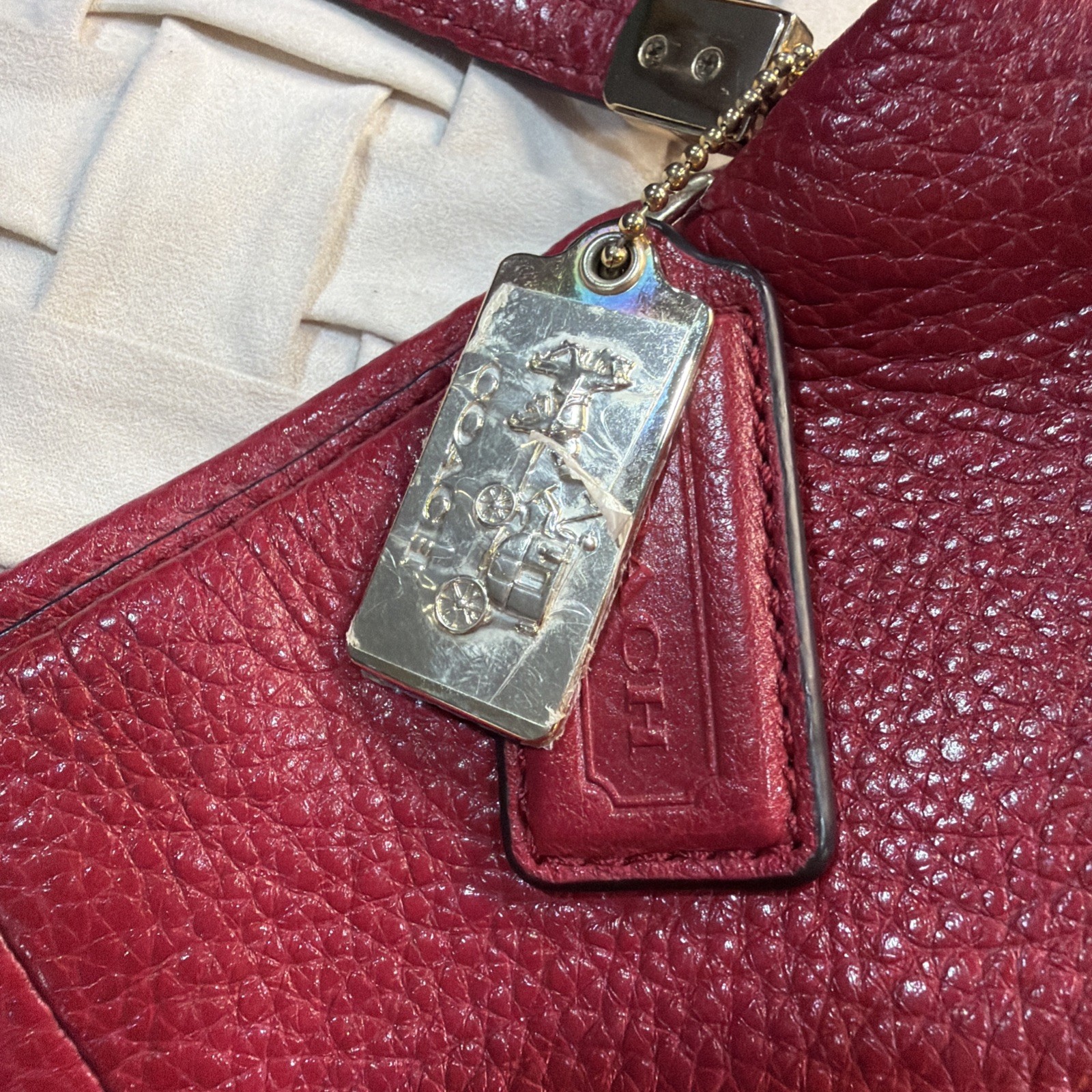 Coach Red Leather Phoebe Madison Shoulder Bag 3 Compartment With Gold Hardware
