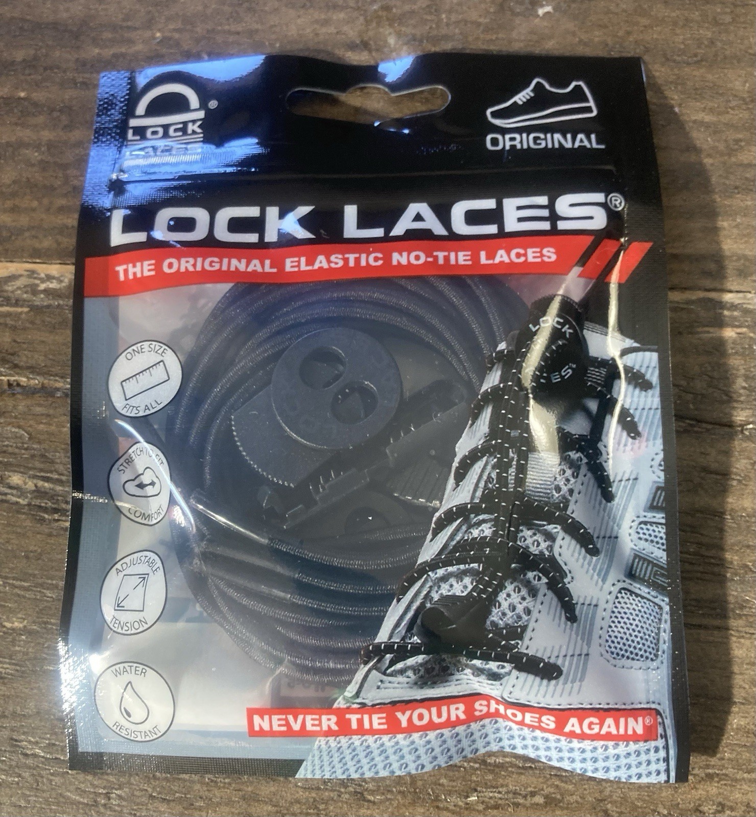 LOCK LACES Original Elastic No Tie Laces Color Black One Size Fits All BrandNew!
