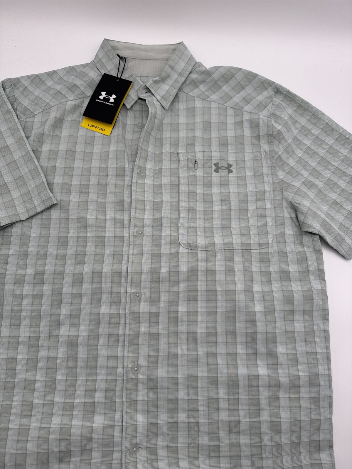 $55 Under Armour Men’s Drift Tide 2.0 Plaid Button Up Shirt-Hydro Green -Medium
