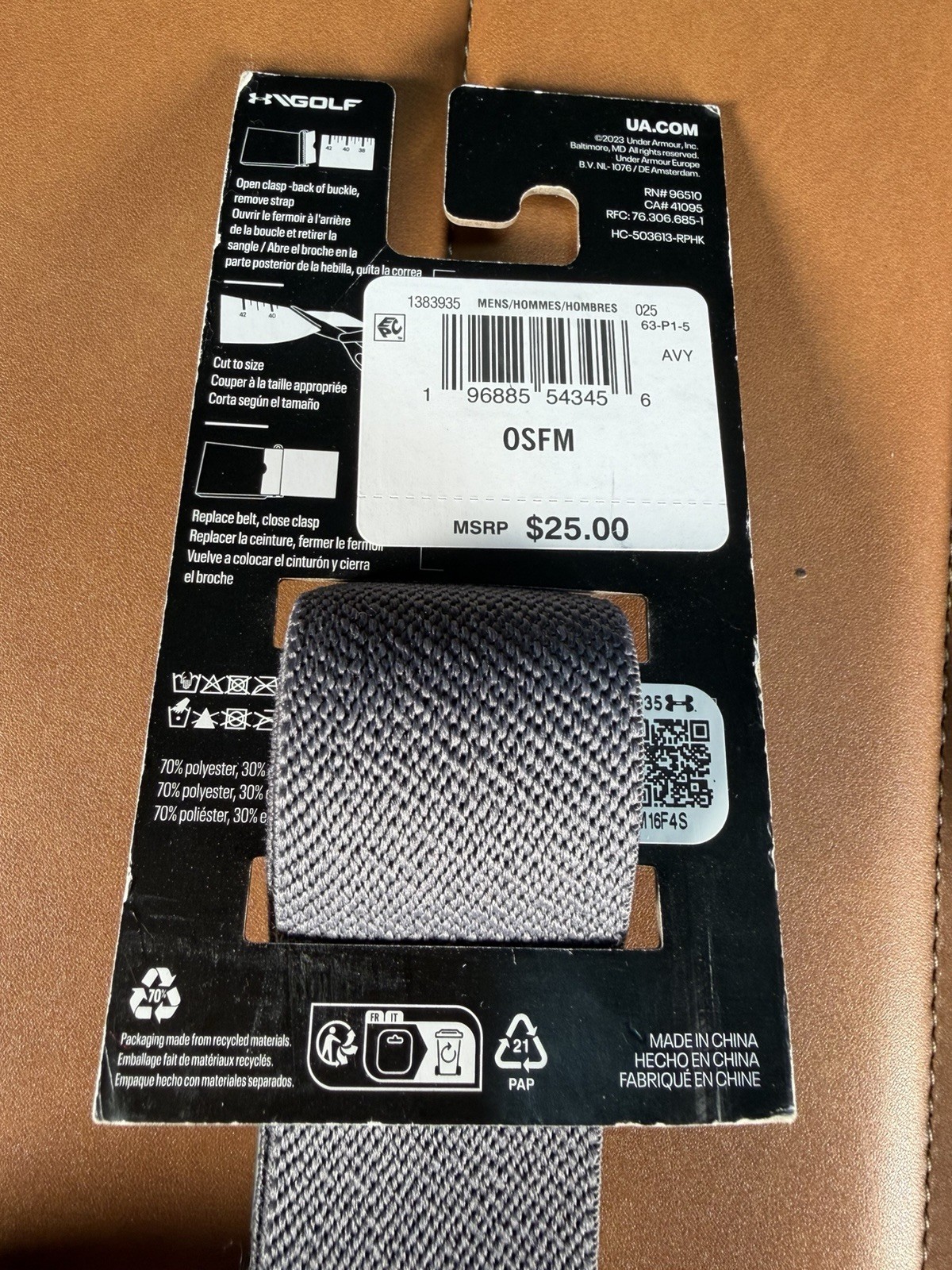 NEW Under Armour Mens UA Webbing Golf Belt Gray OSFM Adjustable Cut-to-Fit