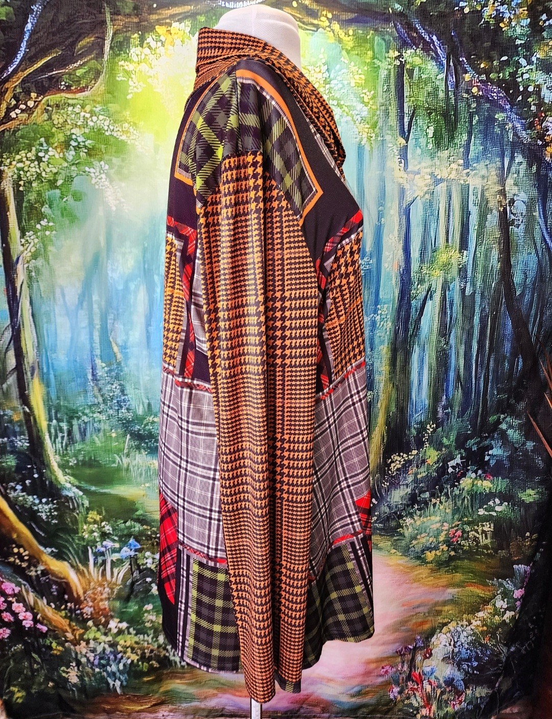 Lily By Firmiana Multi Pattern Houndstooth Plaid Patchwork Tunic Top 1X