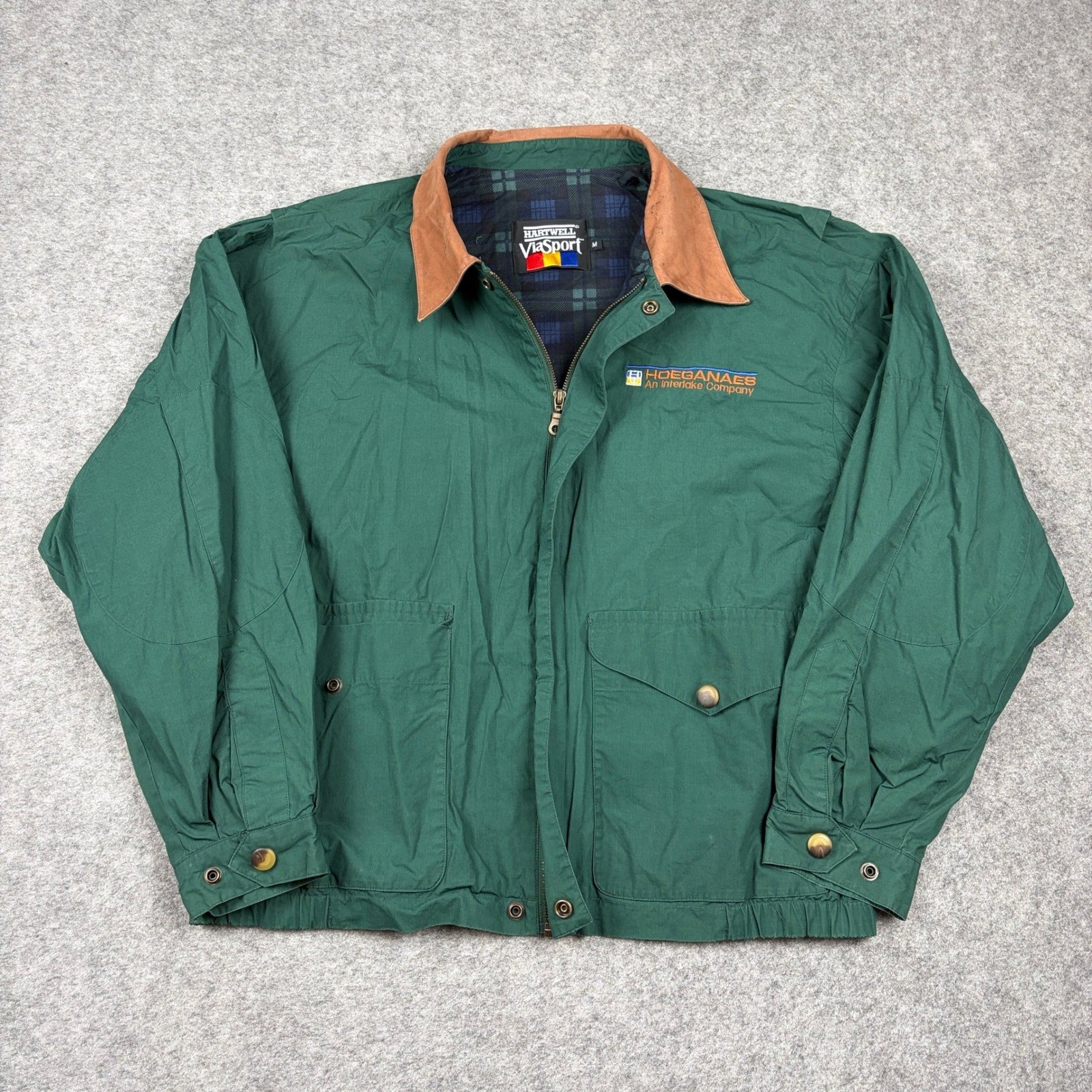 Hartwell Viasport Jacket Mens M Green Hoeganaes Corporate Vintage Plaid Lined