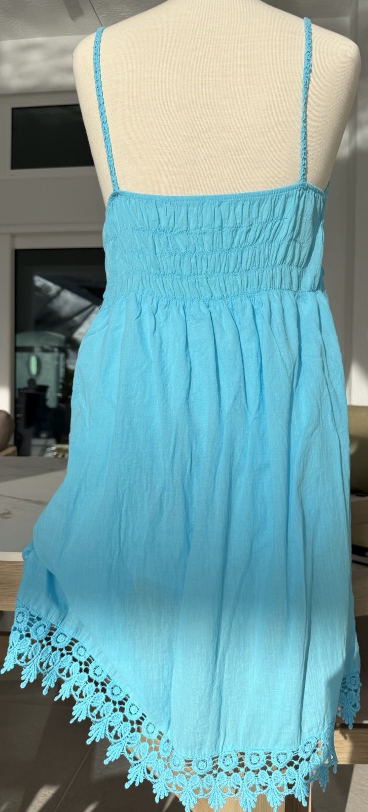 Crochet blue beaded fit and flare summer dress size M/L In great condition