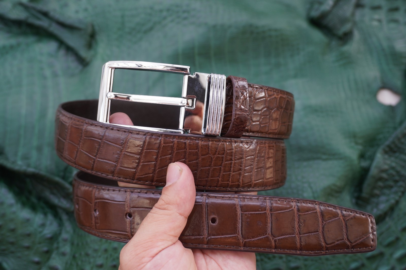 Brown Genuine CROCODILE Belly LEATHER Skin Men’s Belt W 1.3 inch #Y25