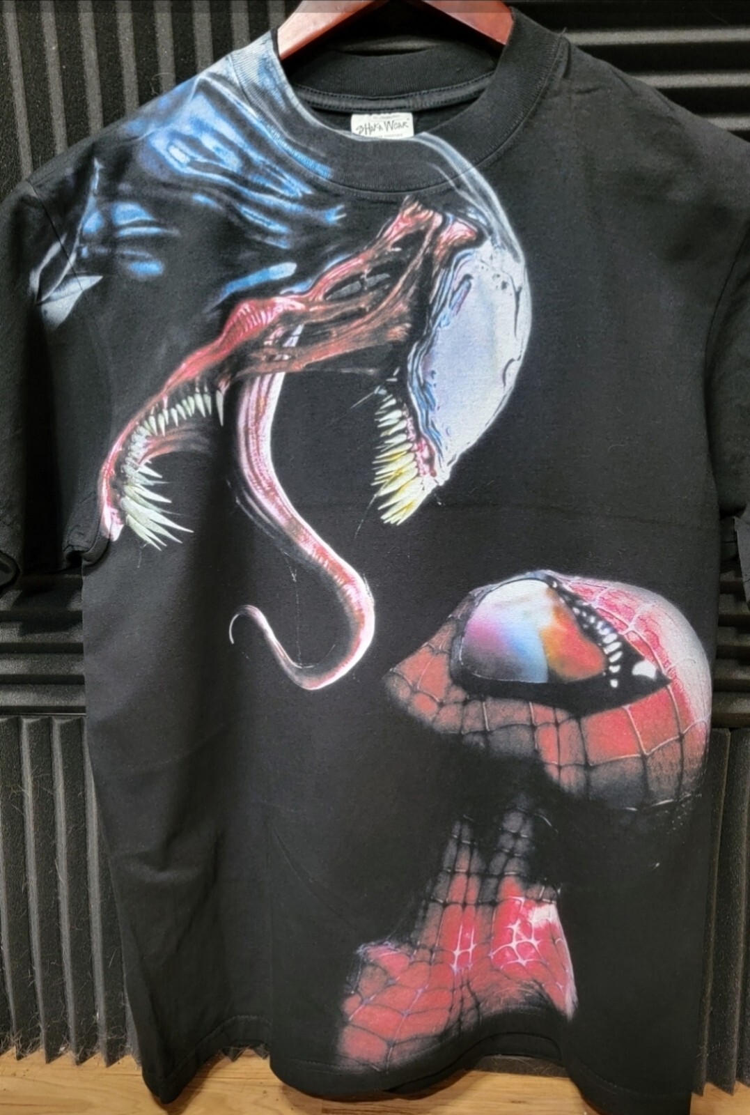 VENOM VS SPIDERMAN ON A SHAKA HEAVYWEIGHT GARMET DYED T SHIRT “MODERN”