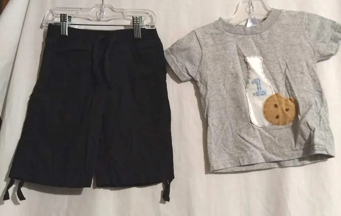 18mo. Sweet threads boy gray short sleeve cookie & milk shirt & Circo pants