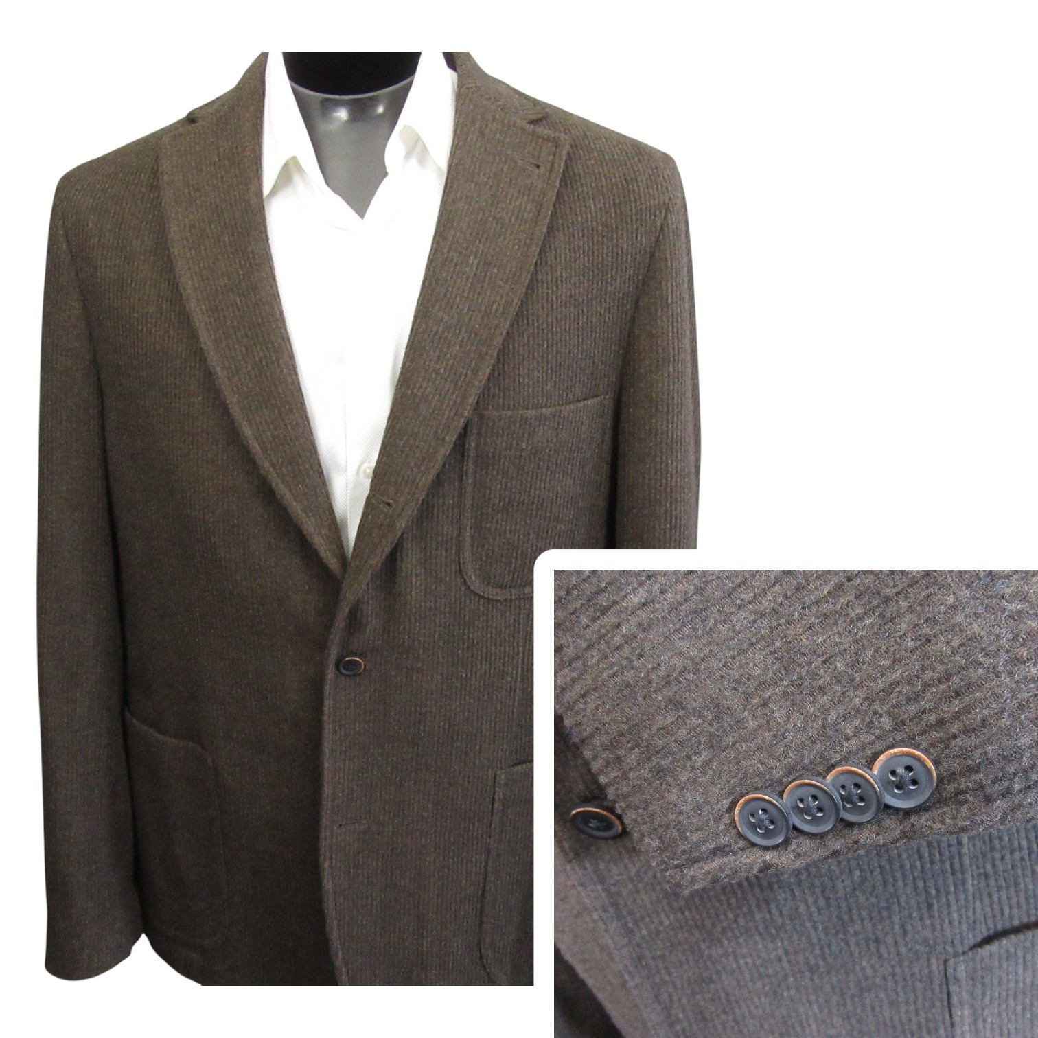 Kroon Tweed Sport Coat 46L 3 Button Brown Textured Stripe Unstructured 2 Vent