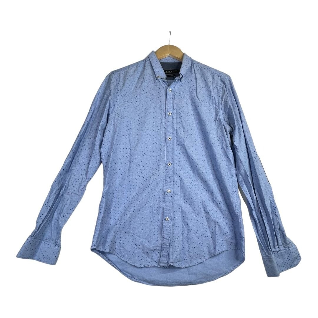 Zara Man Slim Fit Elbow Patches Button Down Shirt size M Light Blue