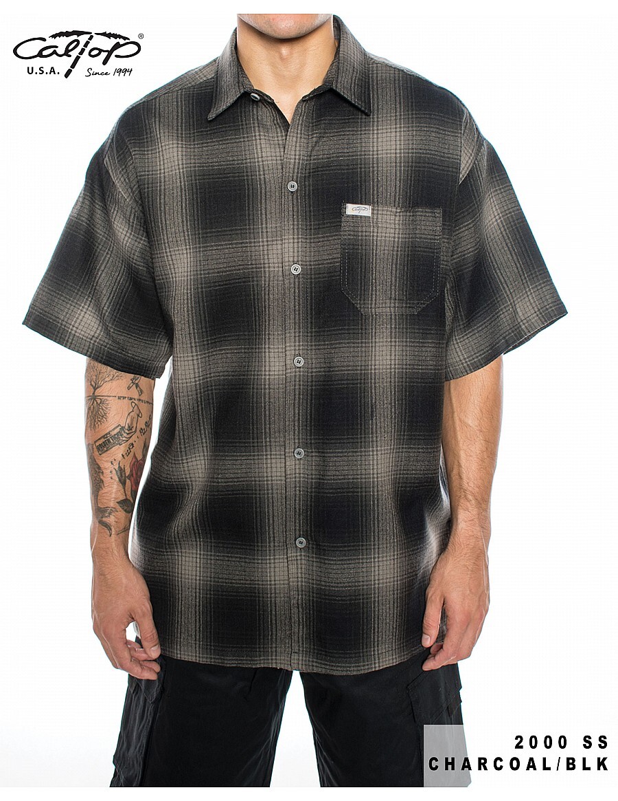CALTOP OLD SCHOOL FLANNEL VETERANO SHORTSLEEVE SHIRT PLAID SM-5X GANGSTER