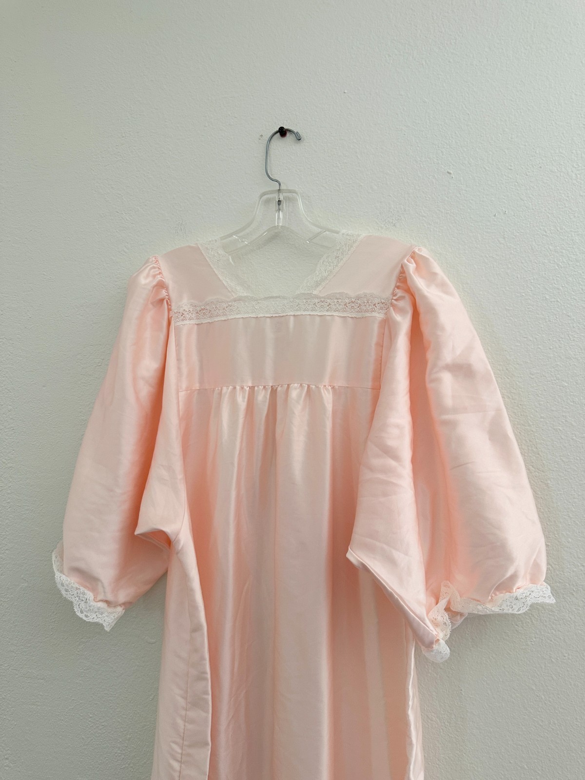 Vintage Sara Beth Nightgown Baby Pink Lace Peplum Puff Sleeve Women’s Medium