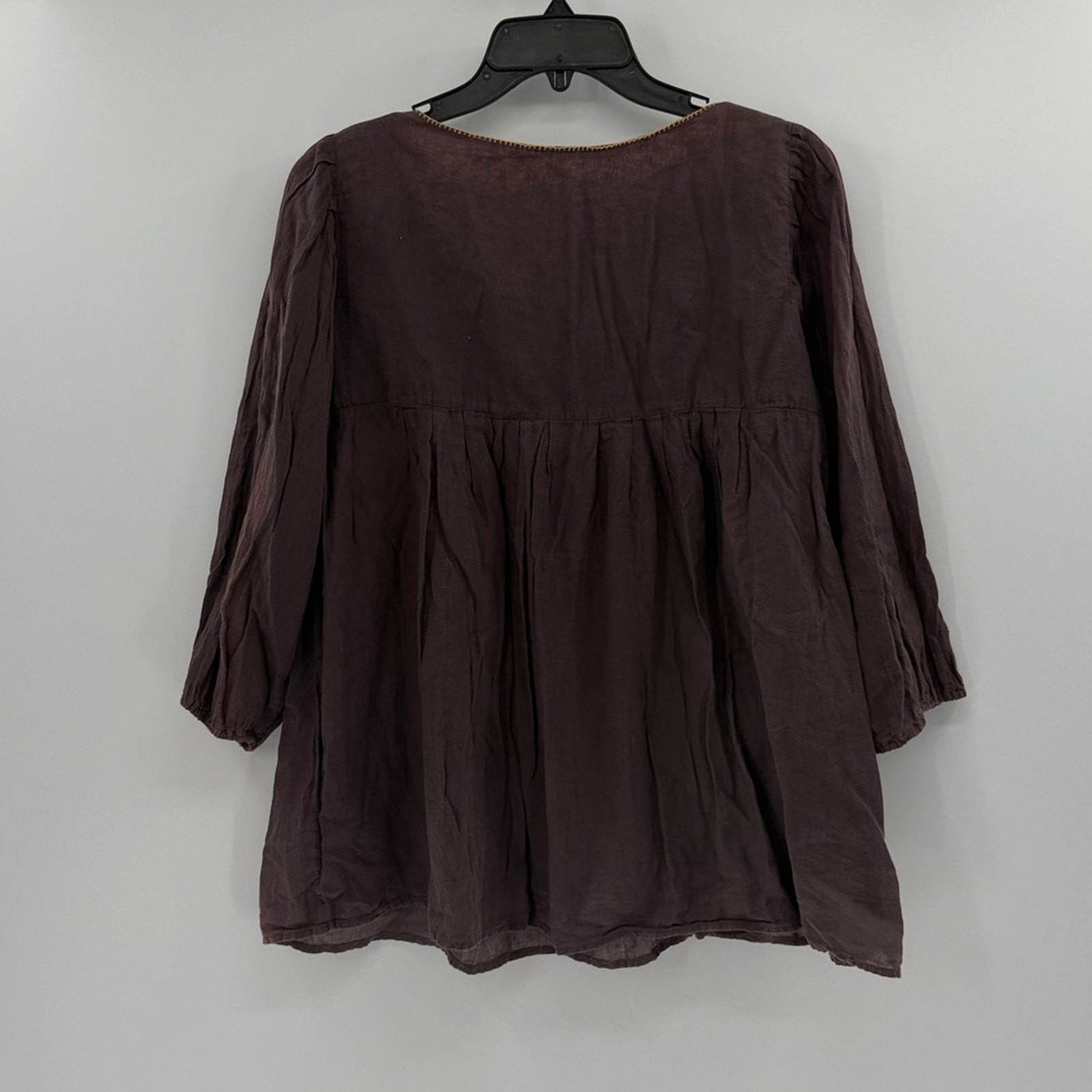 Bohemian Peasant Style Embroidered Top – Brown – Medium
