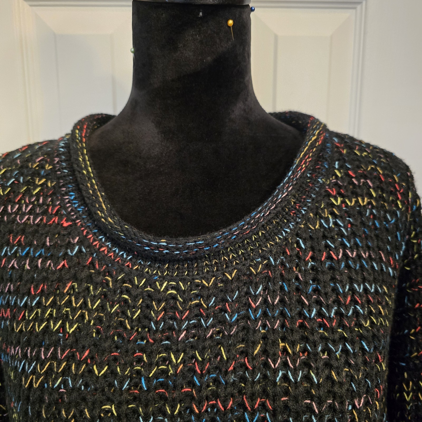 ​Davi & Dani Black Multicolor Chunky Knit Sweater Womens Med Textured