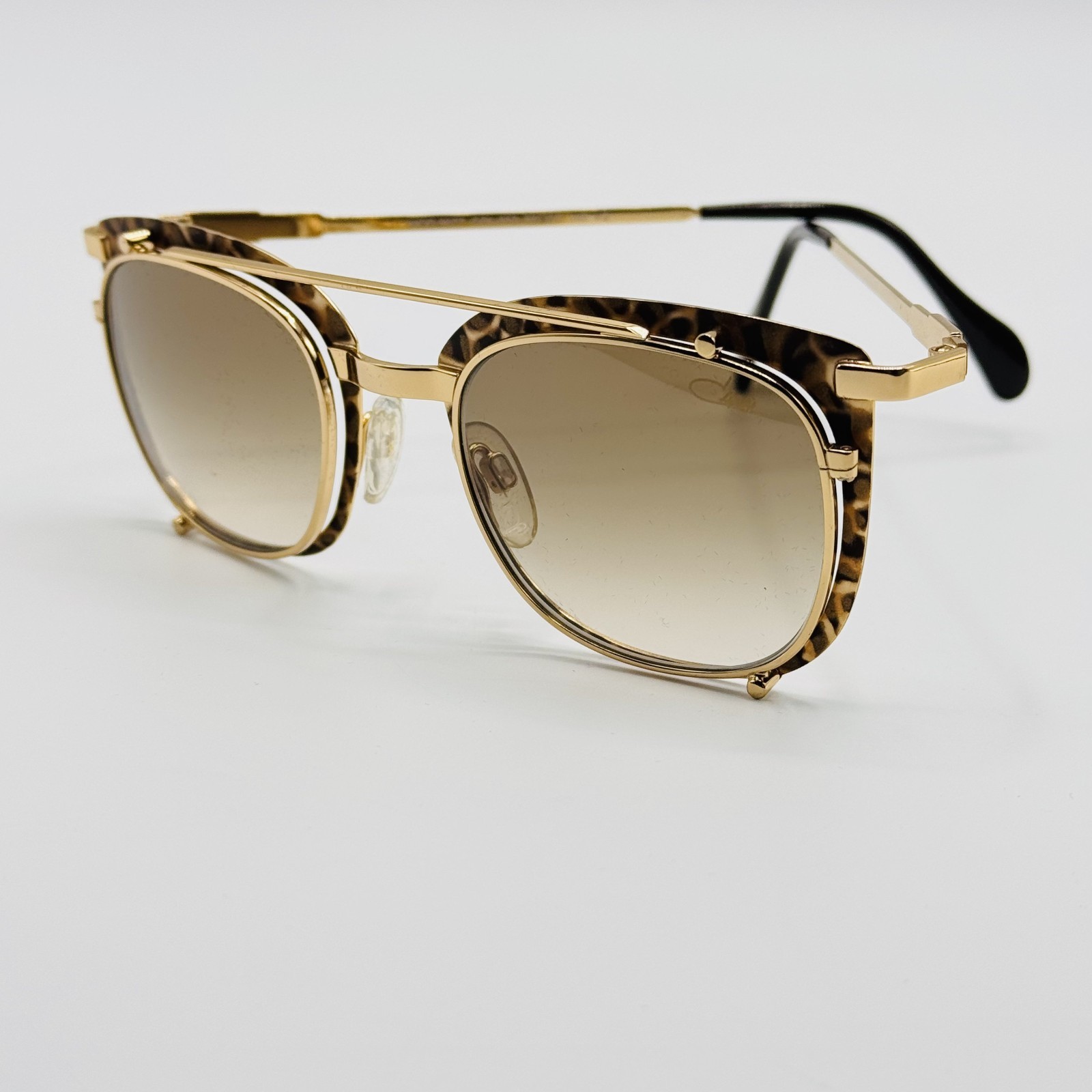 Cazal Sunglasses 9077 002 Gold Leopard Print Frame Brown Gradient Lens 50mm NEW