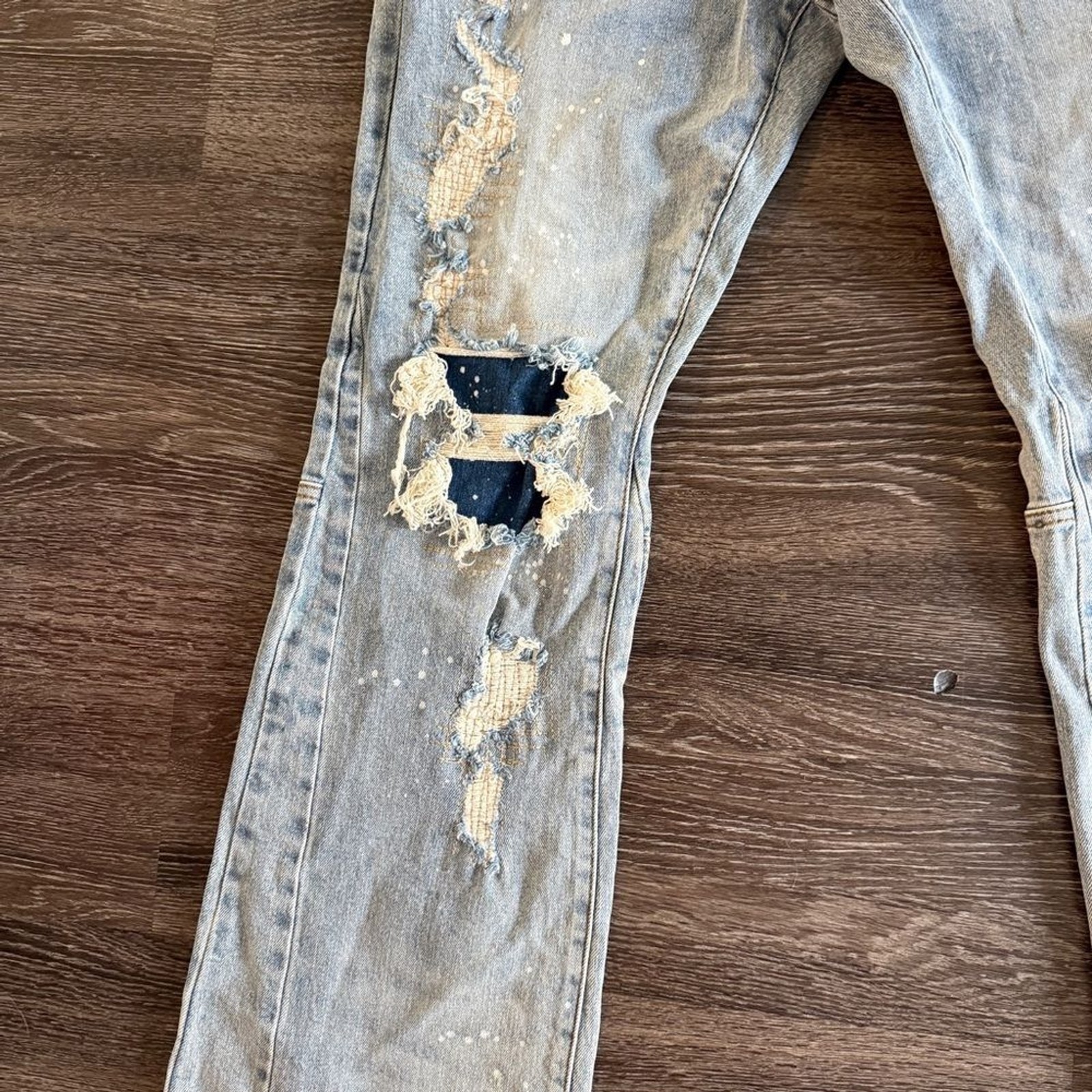 First Row Knee Destroyed Slim Flare USA Distressed Casual Streetwear 40″/33″