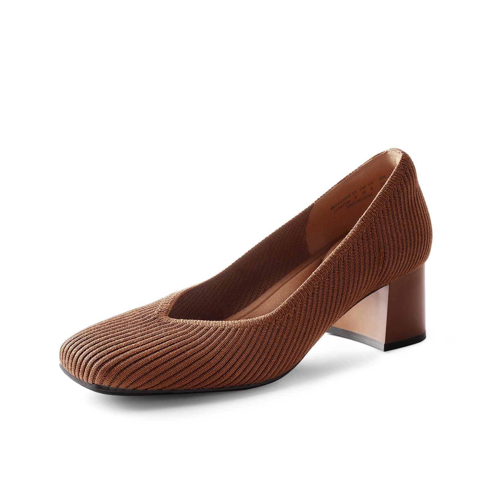 Women Knit Breathable Pumps Square Toe Block Heels All Day Support Dress Pumps