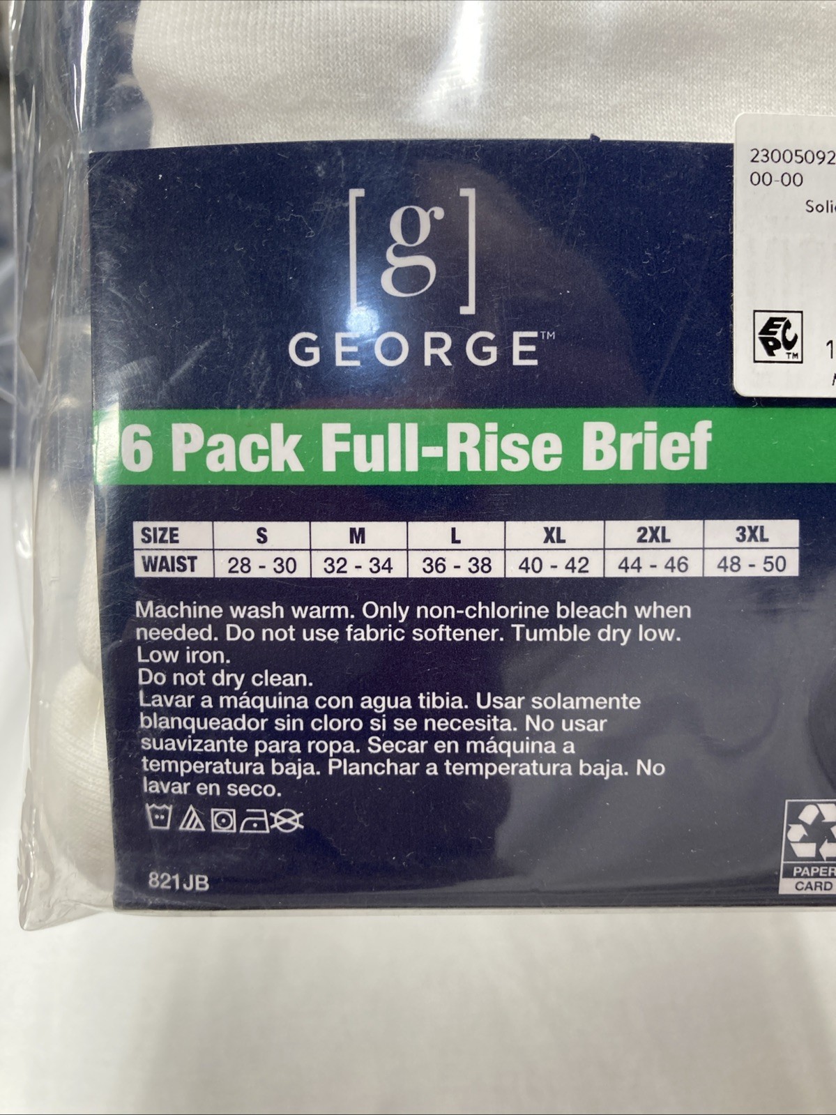 George Size M (32-34) 6 Pack men’s Full Rise Briefs White Cotton Tag-Free NEW