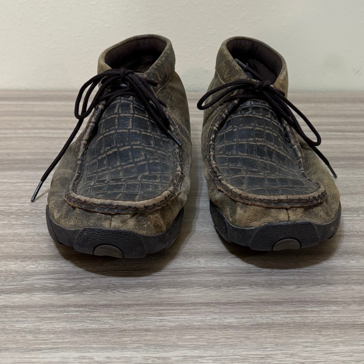 Twisted X Men Driving Moc 13 Brown Leather Croc Print Chukka Distressed Western