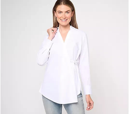 Studio Park x Leah Williams Woven Collared Wrap Shirt Womens Size Small White