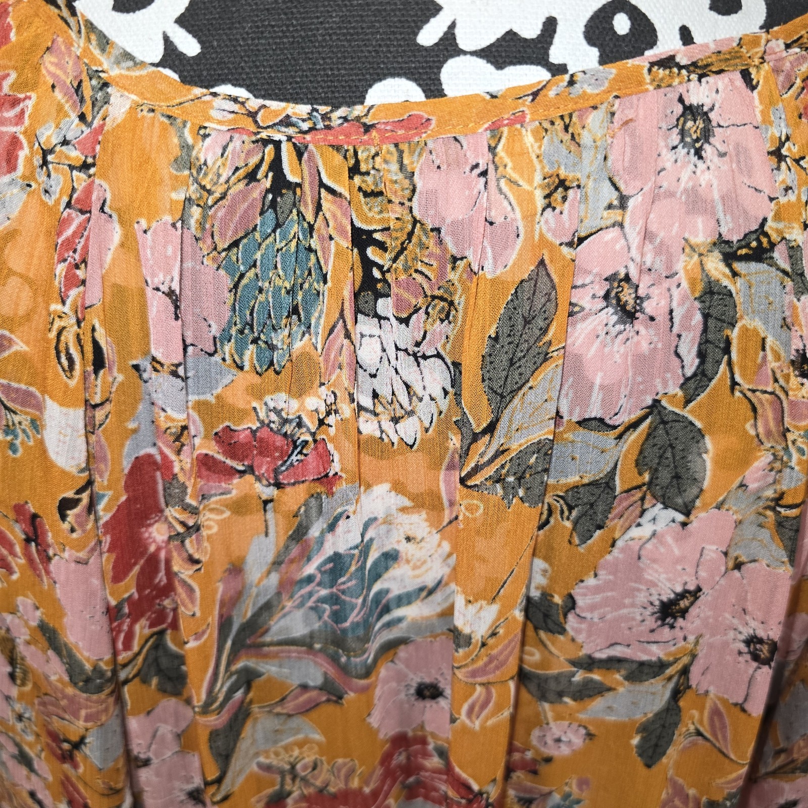 Kate And Sam Maxi Dress Orange Floral Sheer Sleeves Lined Sz L Feminine…