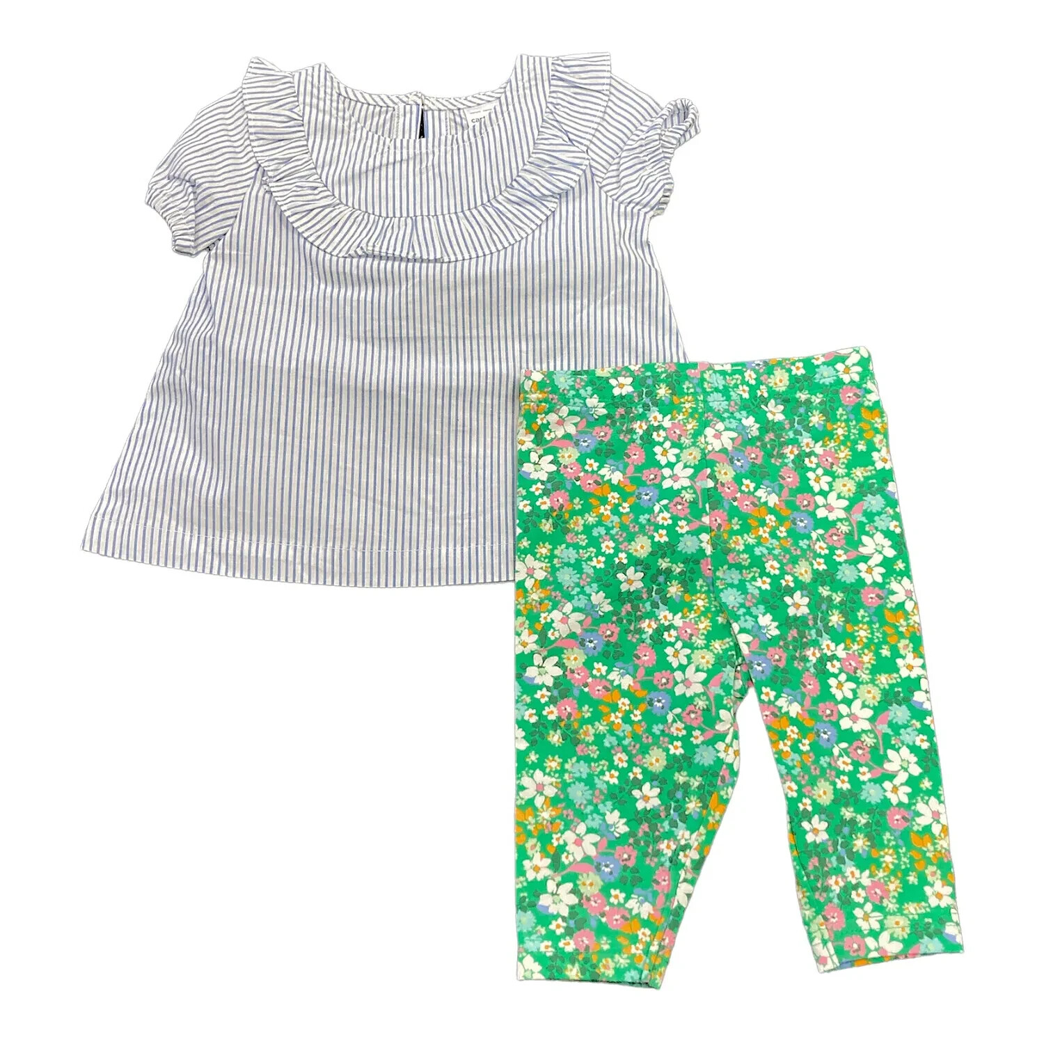 NWT Carter’s Girls’ 2-Piece Striped Top & Floral Capri Legging Set 18M