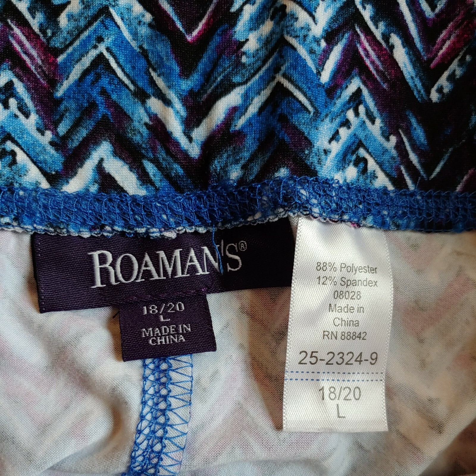 Roaman’s Wide Waistband Elastic Legging Pants Womens Sz L 18-20 Blue Multi NWOT
