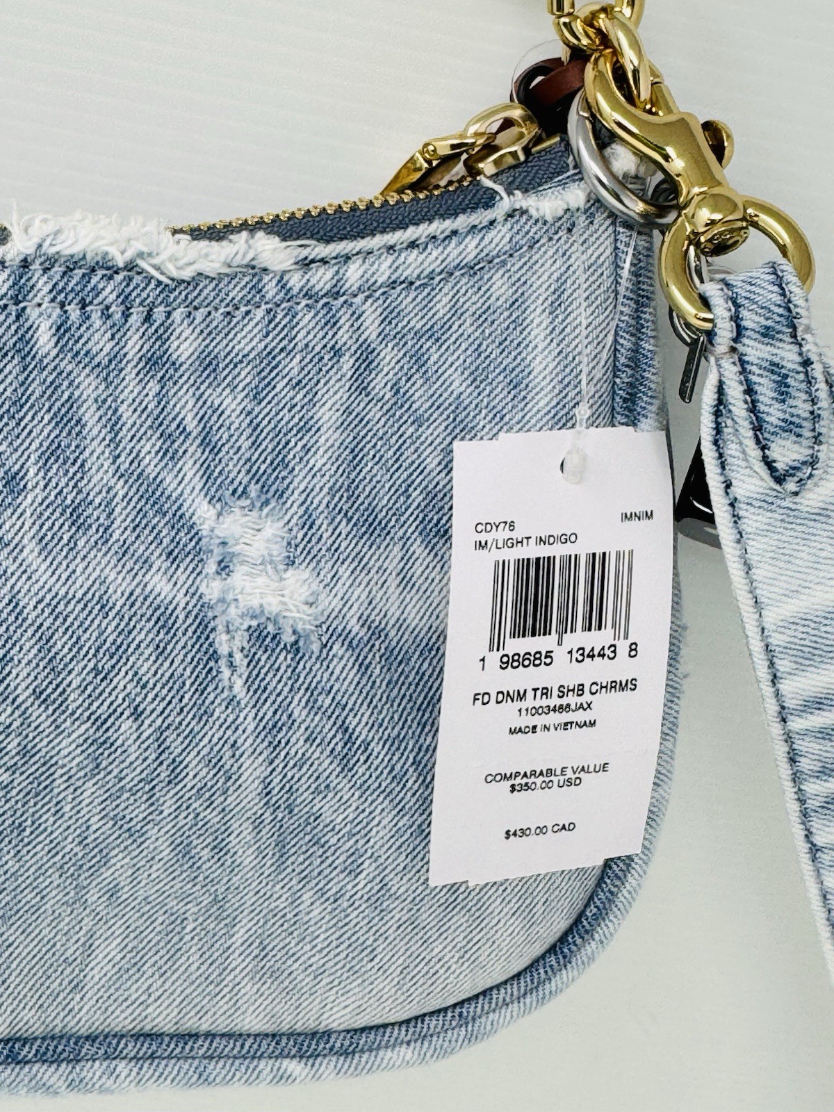 NWT COACH CDY76 Teri Shoulder Bag In Loved Denim With Charms /Light Indigo