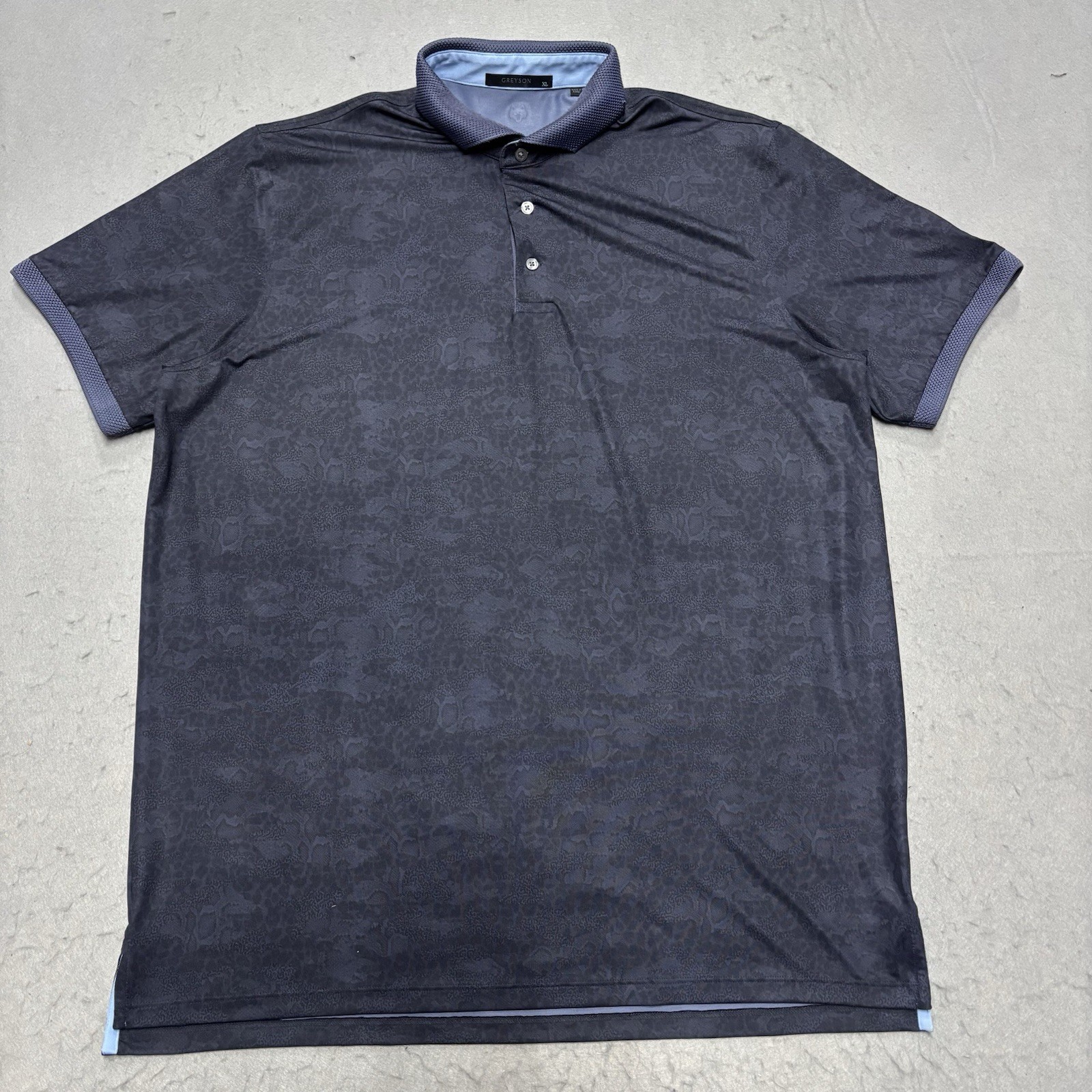 Greyson Golf Polo Shirt Mens XL Navy Blue Tonal Abstract Camo Jacquard Texture