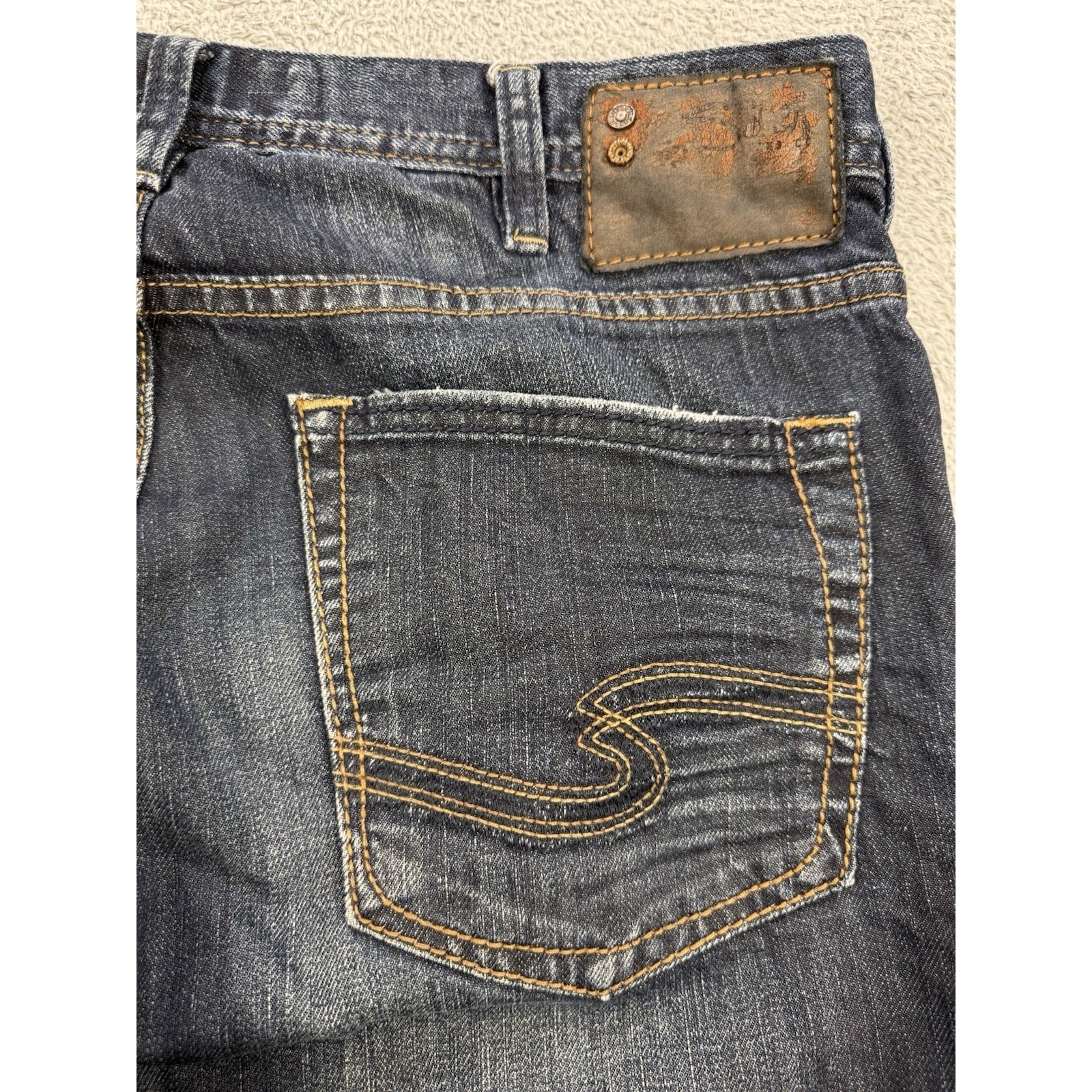 Silver Grayson Selvedge Jeans Men 33×34 Blue Straight Whisker Distress Denim