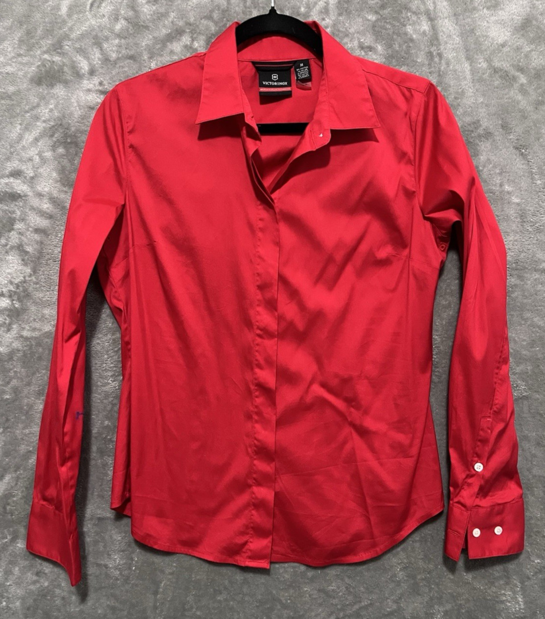 Victorinox Womens SZ Medium Red Long Sleeve Button Up Shirt Swiss Army