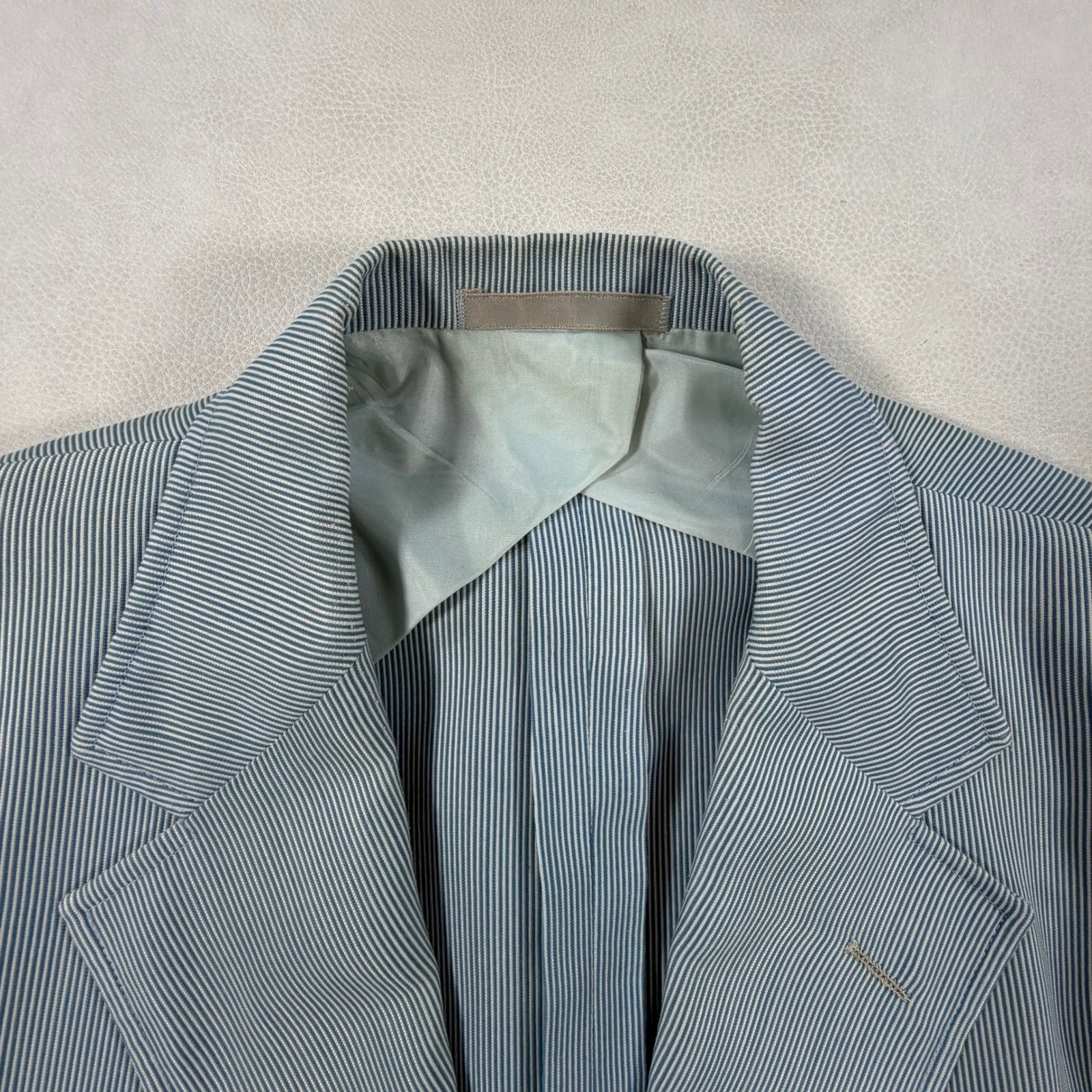 Vintage Haspel Seersucker Blazer 42R Mens Blue White Pinstripe Coat Suit Jacket